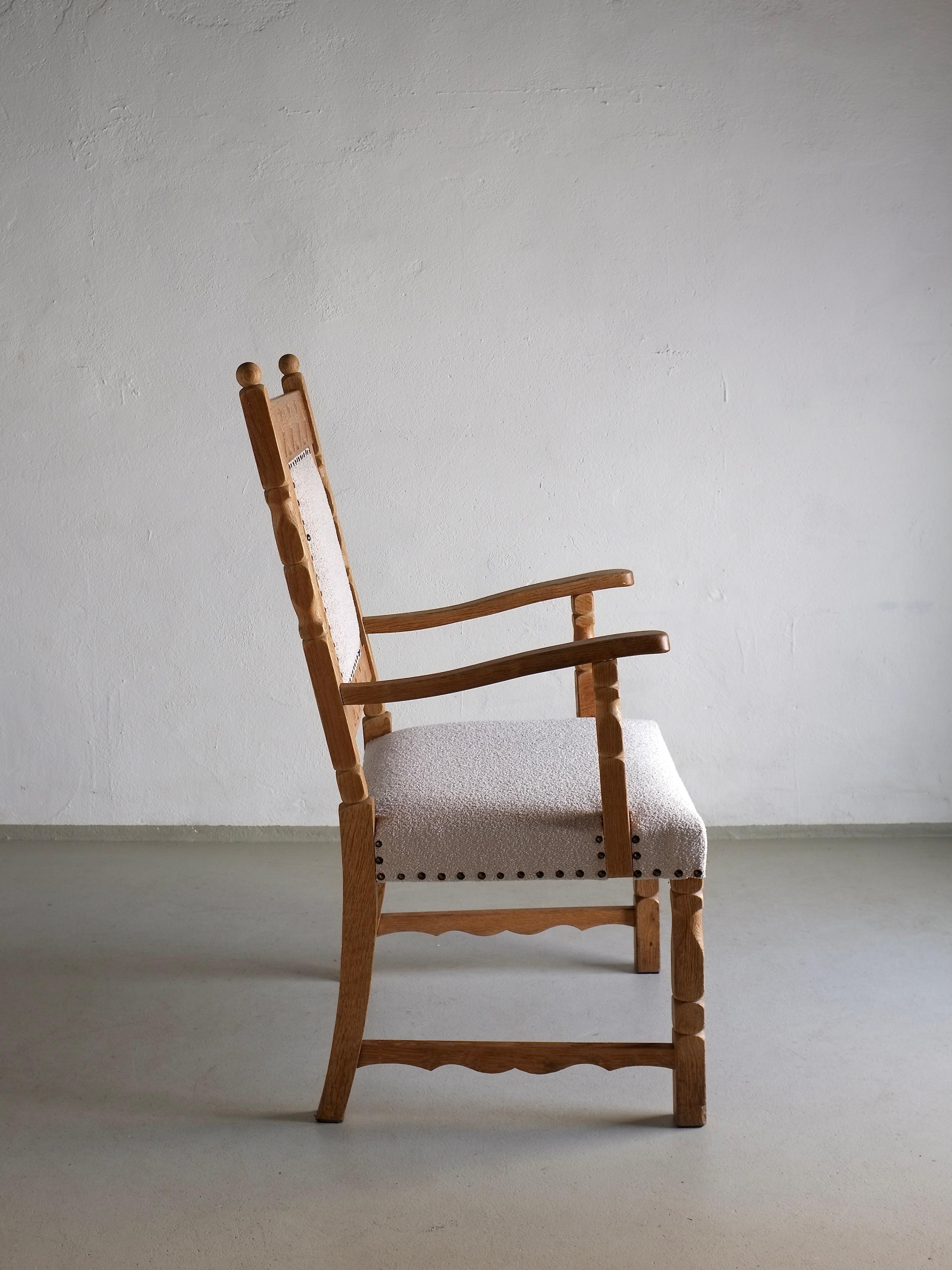 Scandinavian Modern Carved Oak Armchair by Henning Kjaernulf, Denmark, 1960s For Sale