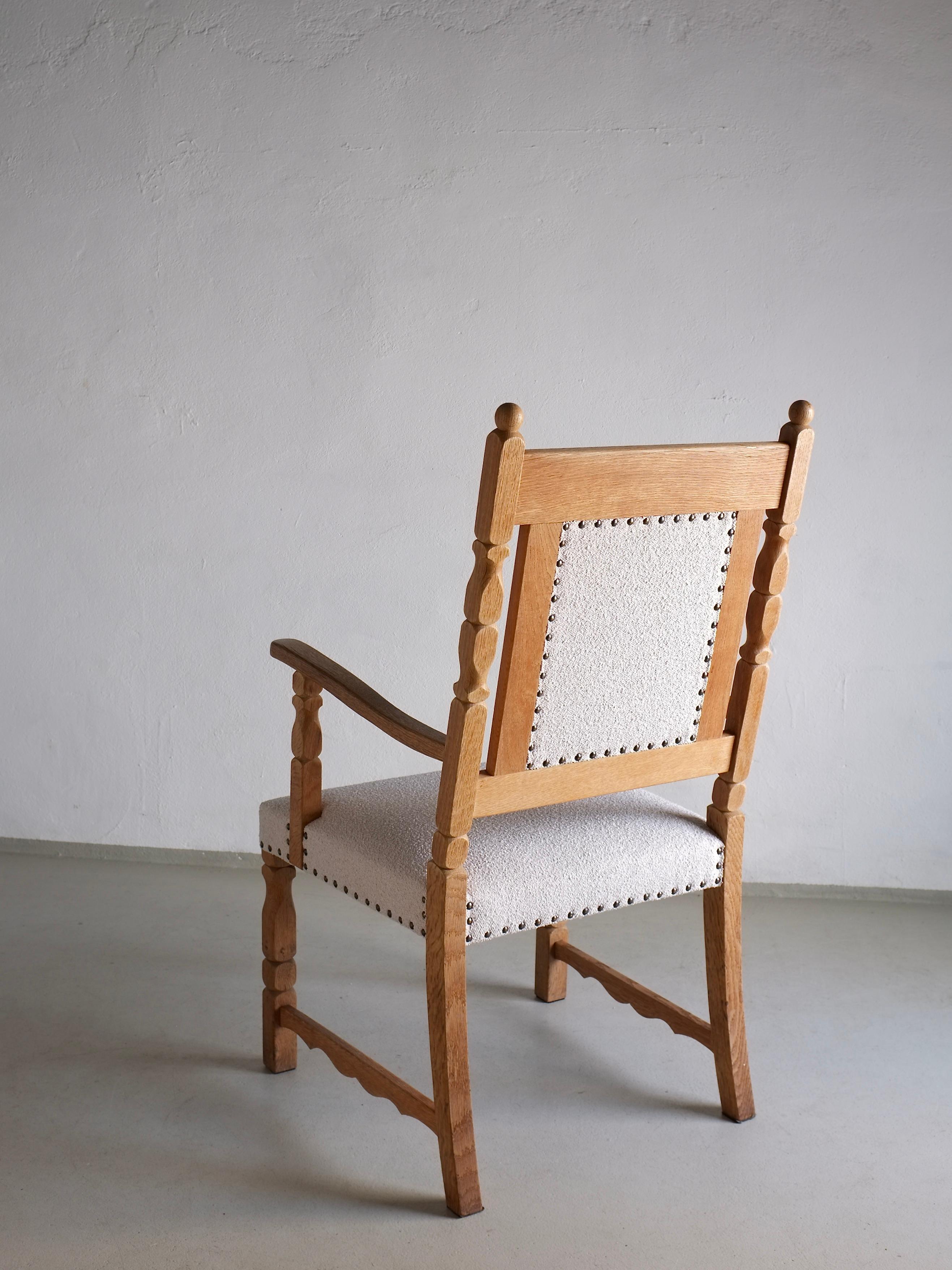 Danish Carved Oak Armchair by Henning Kjaernulf, Denmark, 1960s For Sale