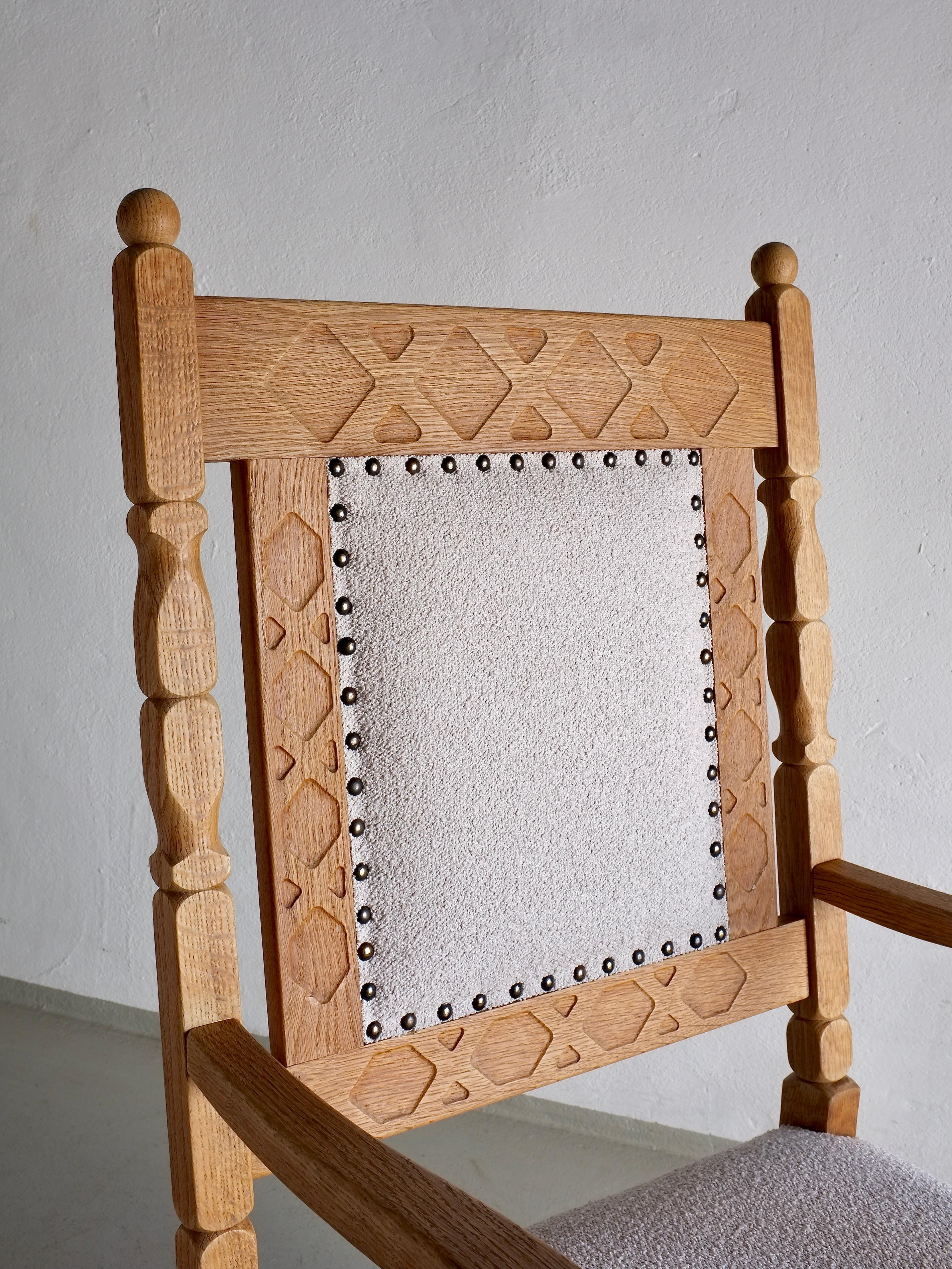Carved Oak Armchair by Henning Kjaernulf, Denmark, 1960s In Good Condition For Sale In Rīga, LV