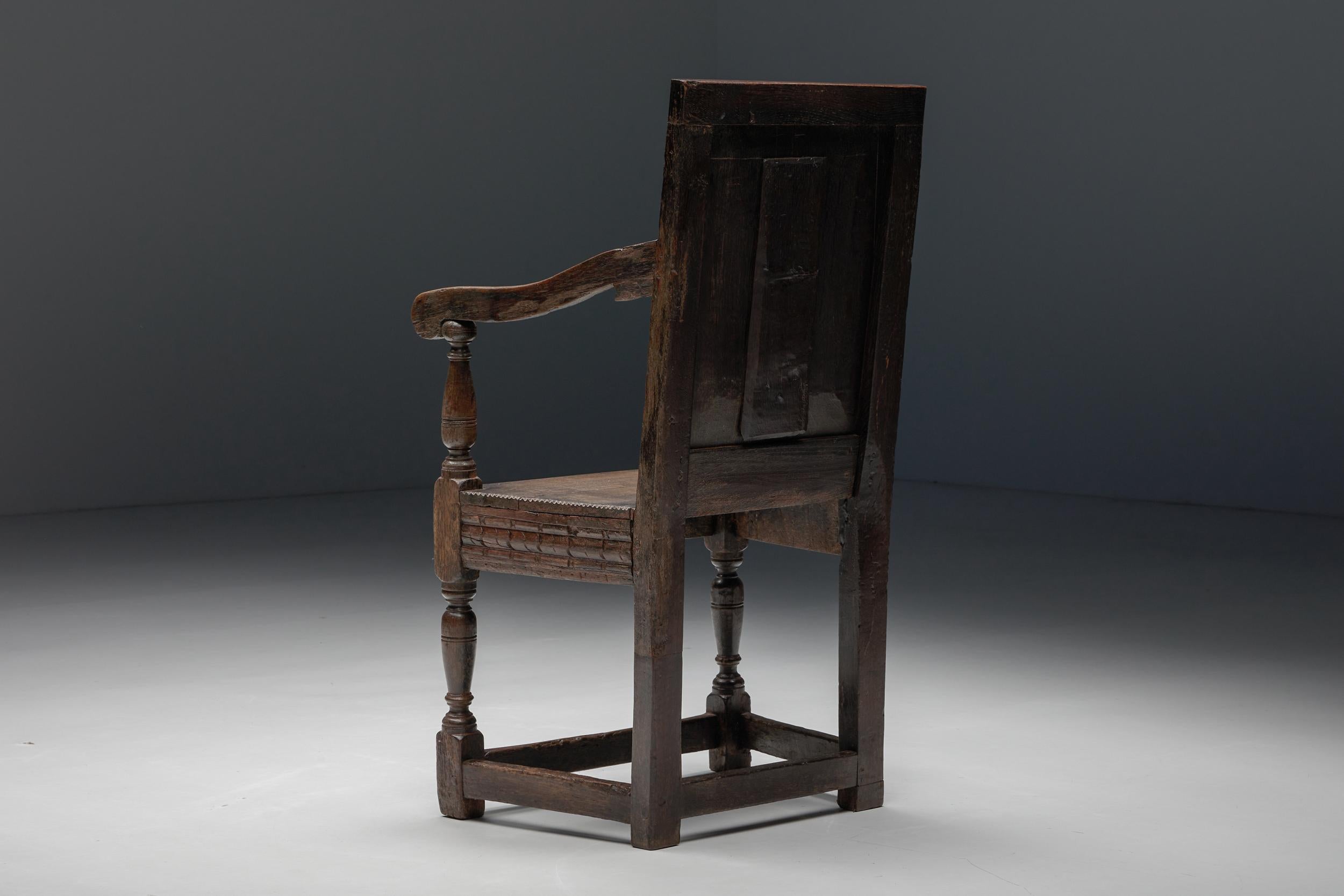 18th Century and Earlier Carved Oak Armchair, England, 17th Century