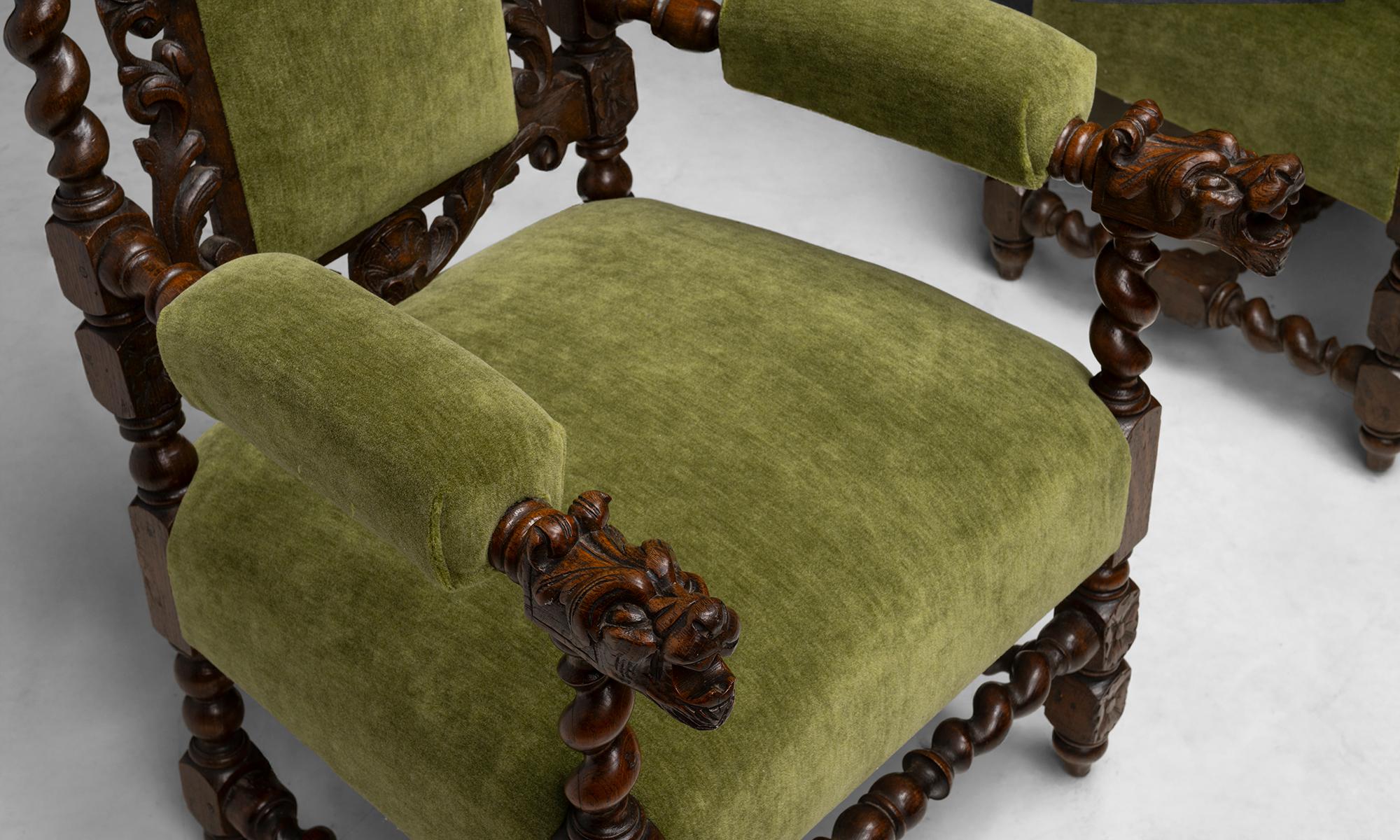 Fine XIX secolo Poltrone in Oak intagliate, Inghilterra, 1890 in vendita