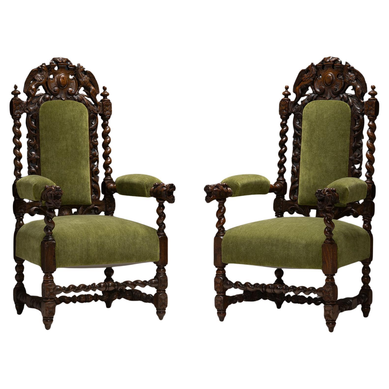 Poltrone in Oak intagliate, Inghilterra, 1890 in vendita