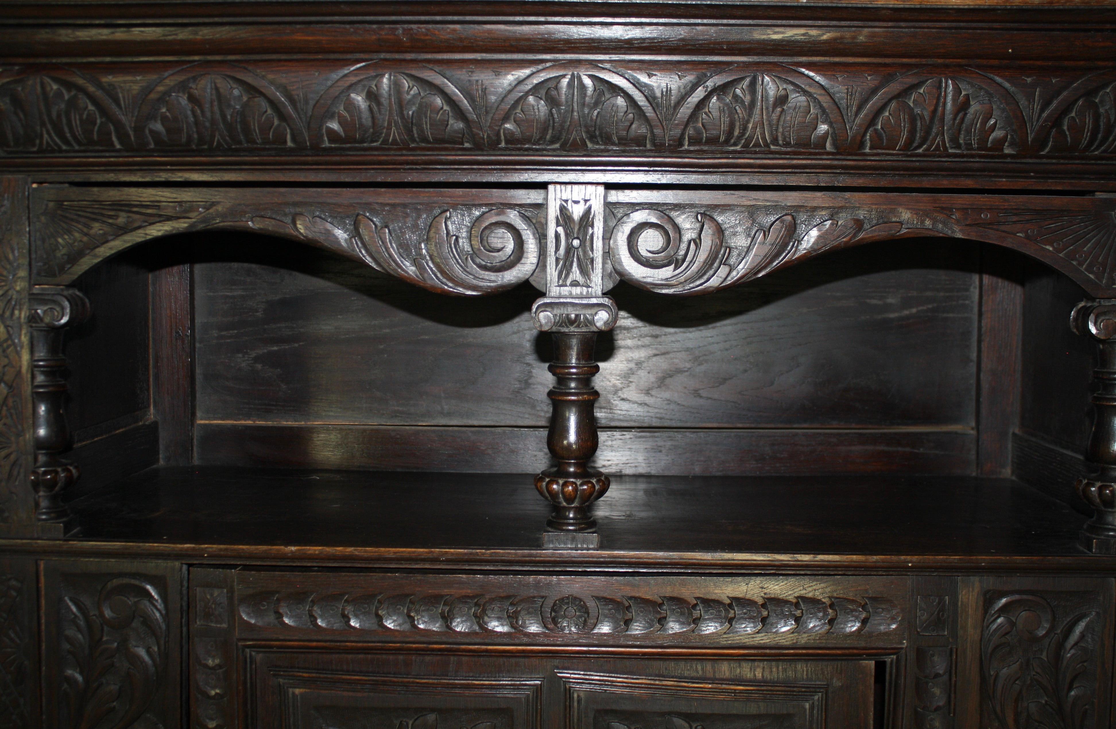 Carved Oak Armoire Cabinet, circa 1880 For Sale 1