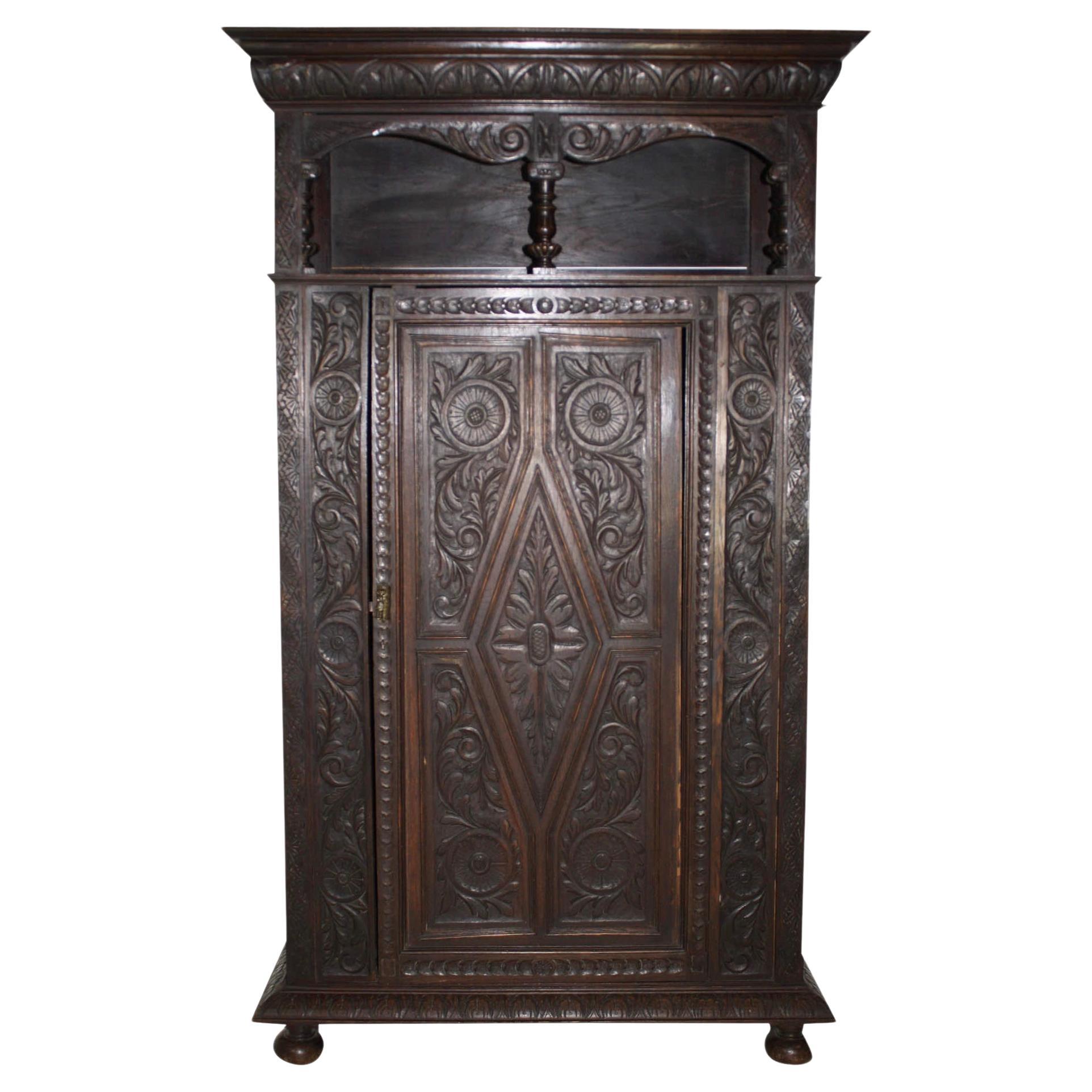 Carved Oak Armoire Cabinet, circa 1880