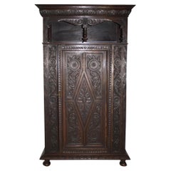 Antique Carved Oak Armoire Cabinet, circa 1880