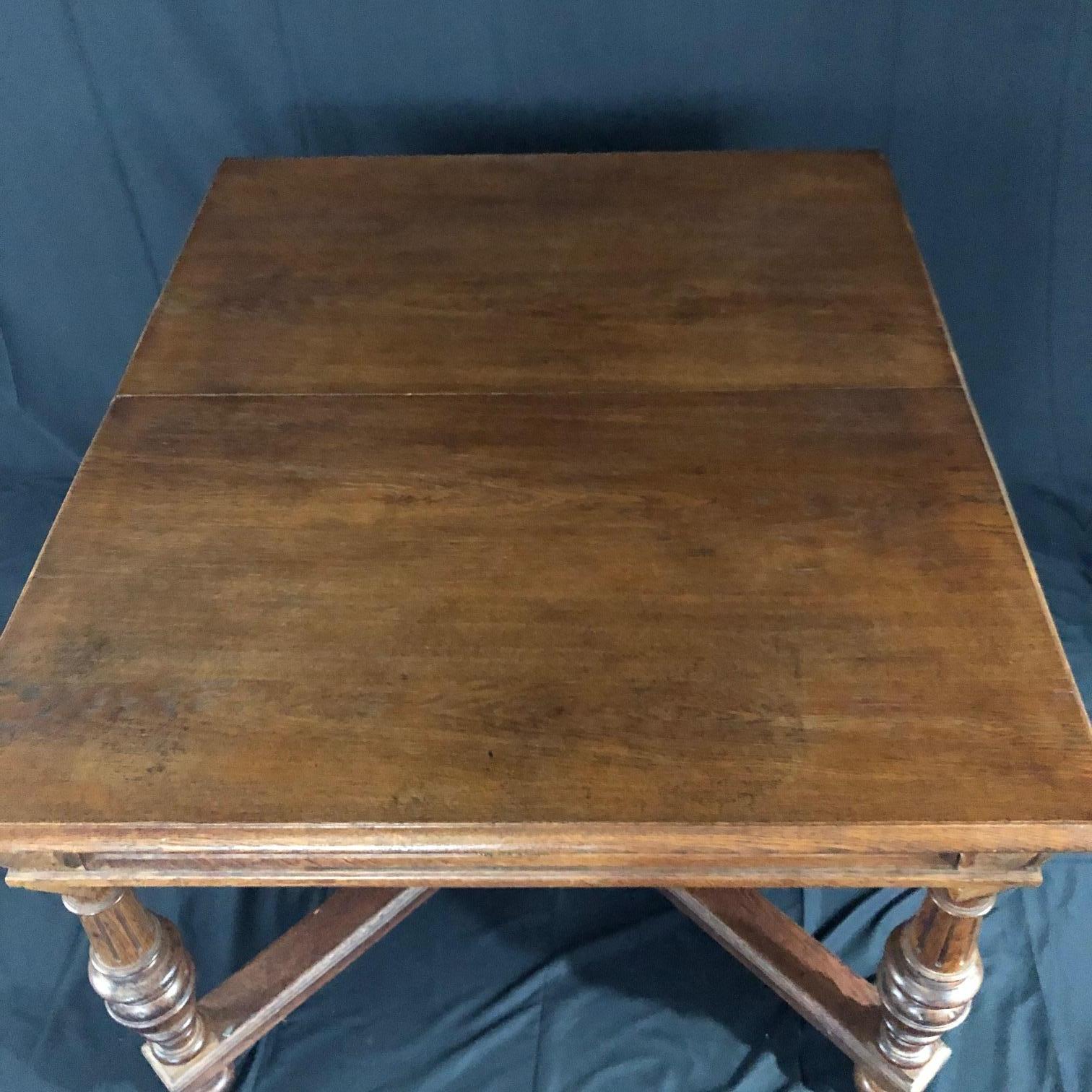 Carved Oak Arts & Crafts Art Deco French Expandable Dining Table For Sale 6