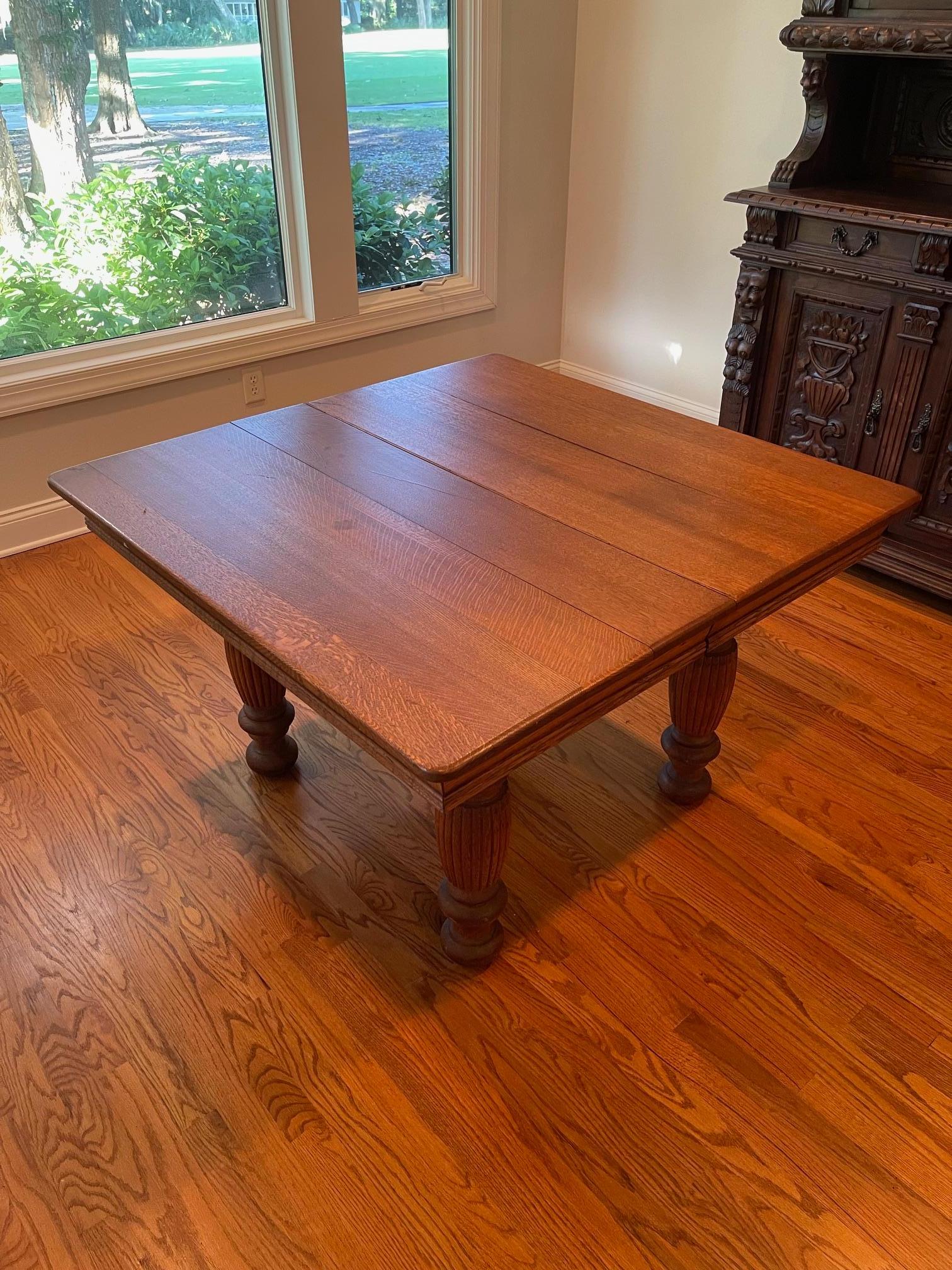 Arts and Crafts Carved Oak Arts & Crafts Art Deco French Dining Table, Mid 20th Century For Sale