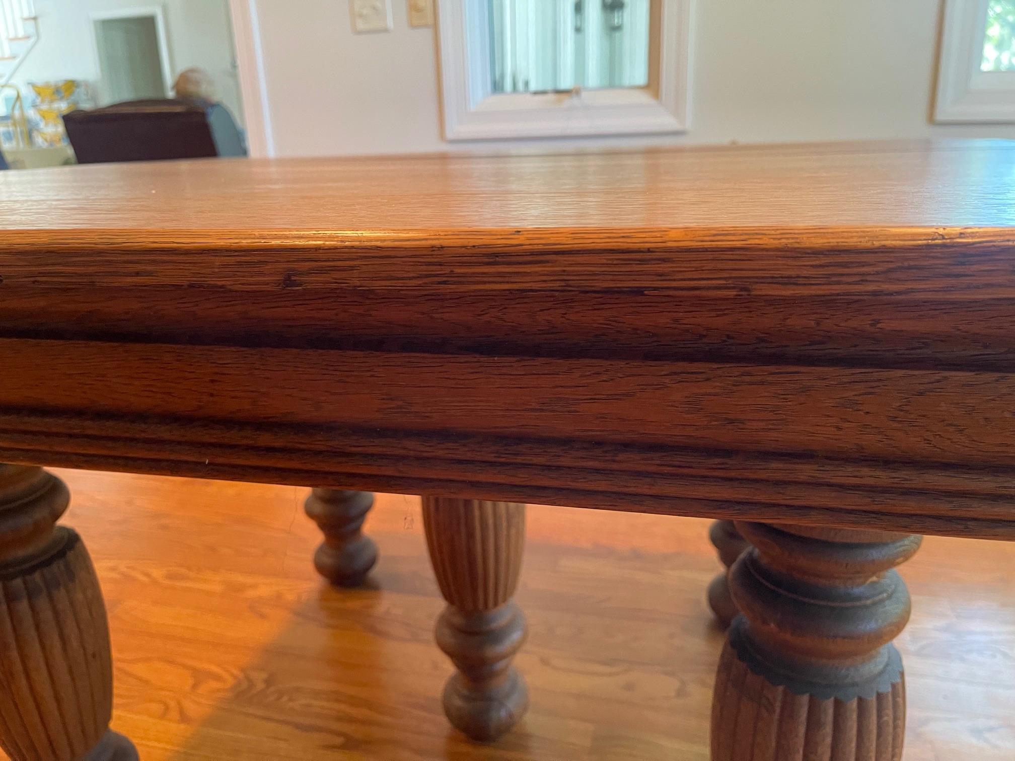 Carved Oak Arts & Crafts Art Deco French Dining Table, Mid 20th Century In Good Condition For Sale In Savannah, GA
