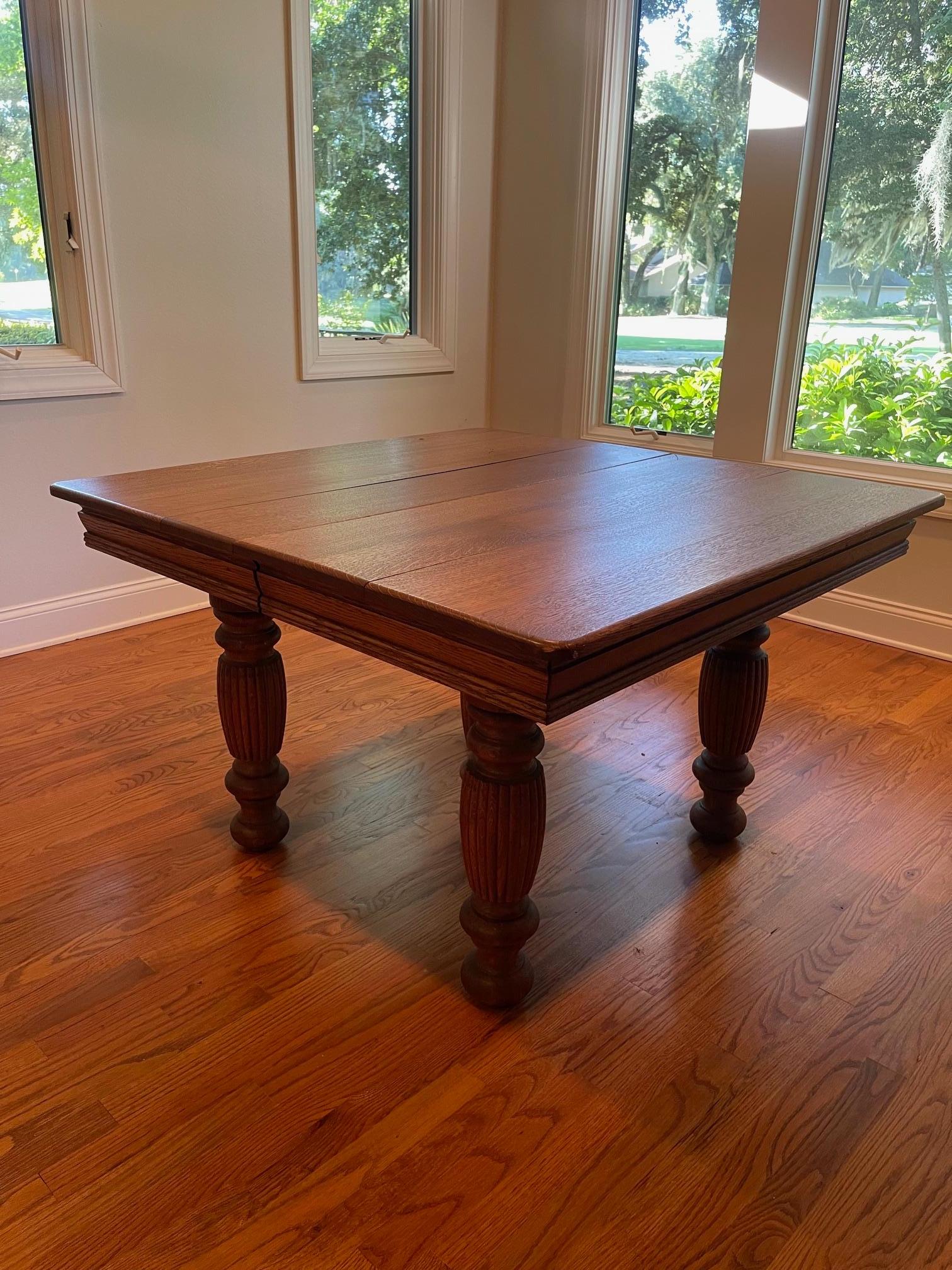Carved Oak Arts & Crafts Art Deco French Dining Table, Mid 20th Century For Sale 1