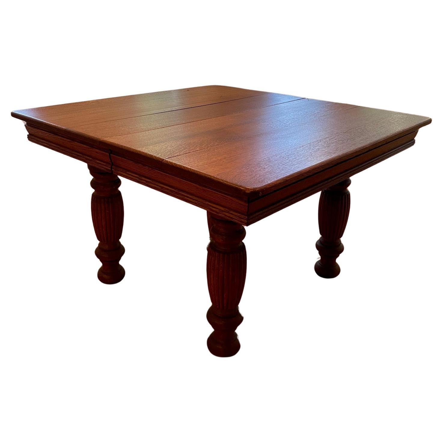 Carved Oak Arts & Crafts Art Deco French Dining Table, Mid 20th Century For Sale