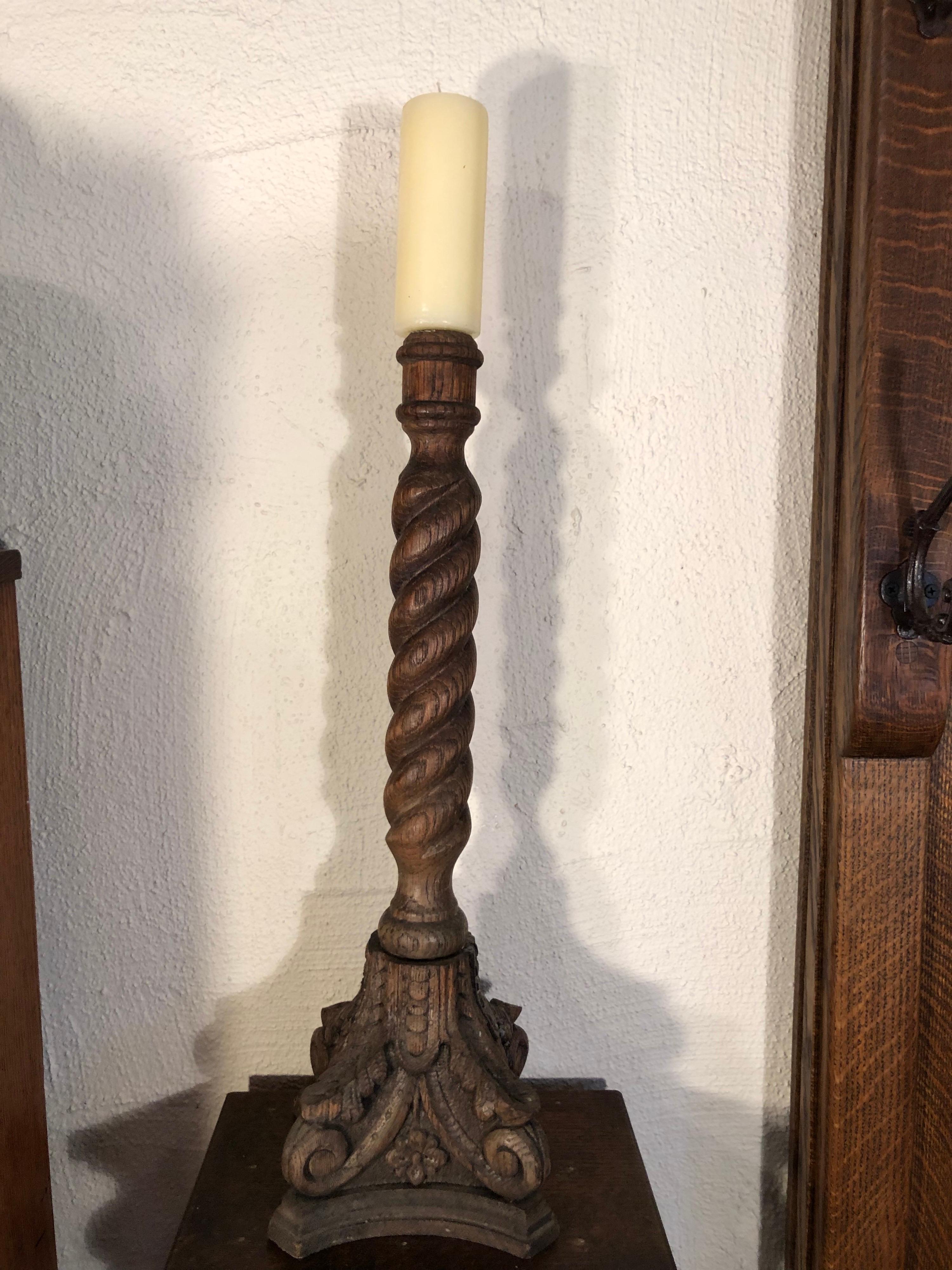 Aesthetic Movement Carved Oak Barley Twist Candlestick