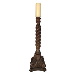 Sold-Carved Oak Barley Twist Candlestick
