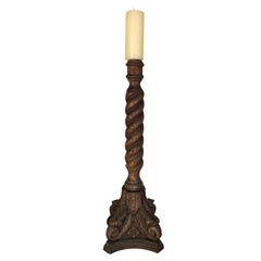 Carved Oak Barley Twist Candlestick