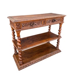 Tavolo consolle con ripiani in Oak Oak Twist intagliato, anni '90 del XIX secolo