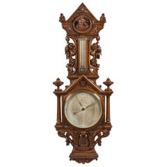 Antique Carved Oak Barometer by Cetti of Brook Street, London