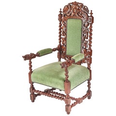 Carved Oak Baronial Throne Chair
