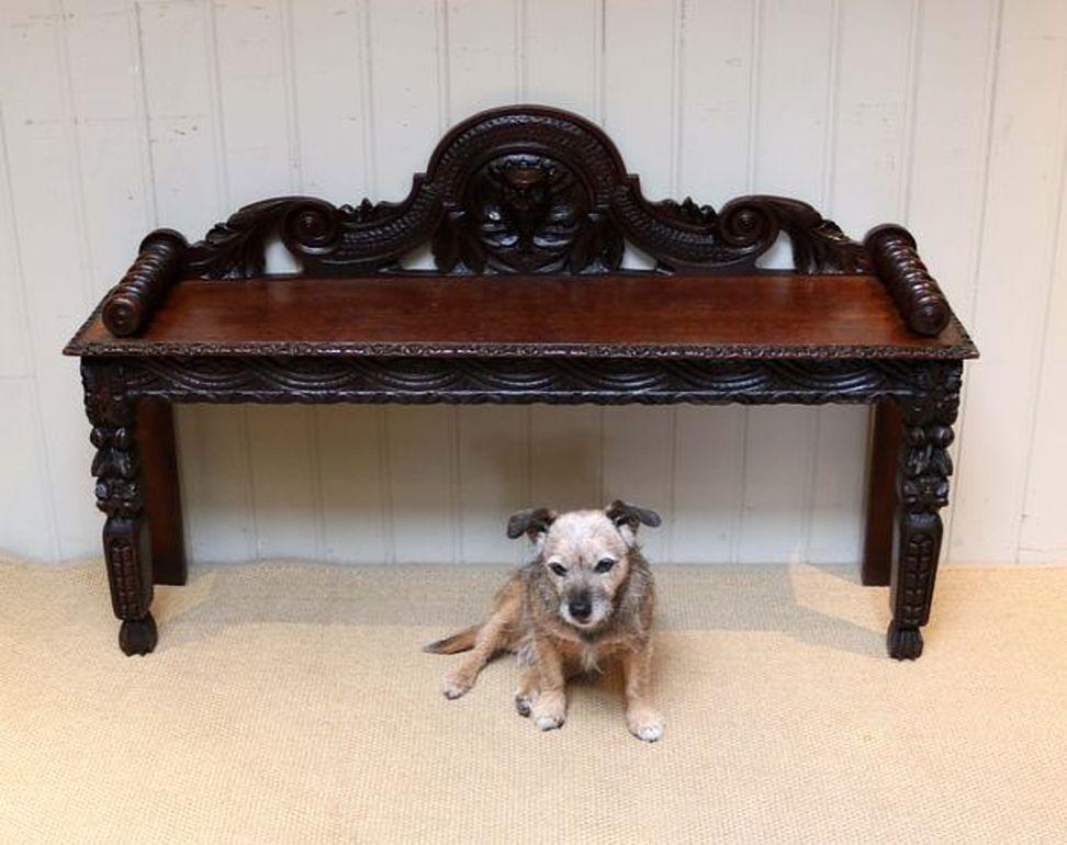 Carved Oak Bench In Good Condition In Beaconsfield, GB