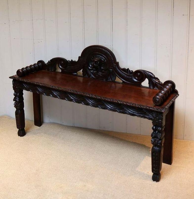 19th Century Carved Oak Bench