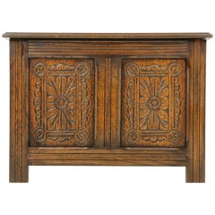 Antique Carved Oak Blanket Box, Oak Trunk, Toy Box, Scotland 1940, B1696