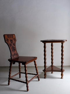 Ensemble de table et chaise Bobbin en chêne sculpté, Suède, années 1960