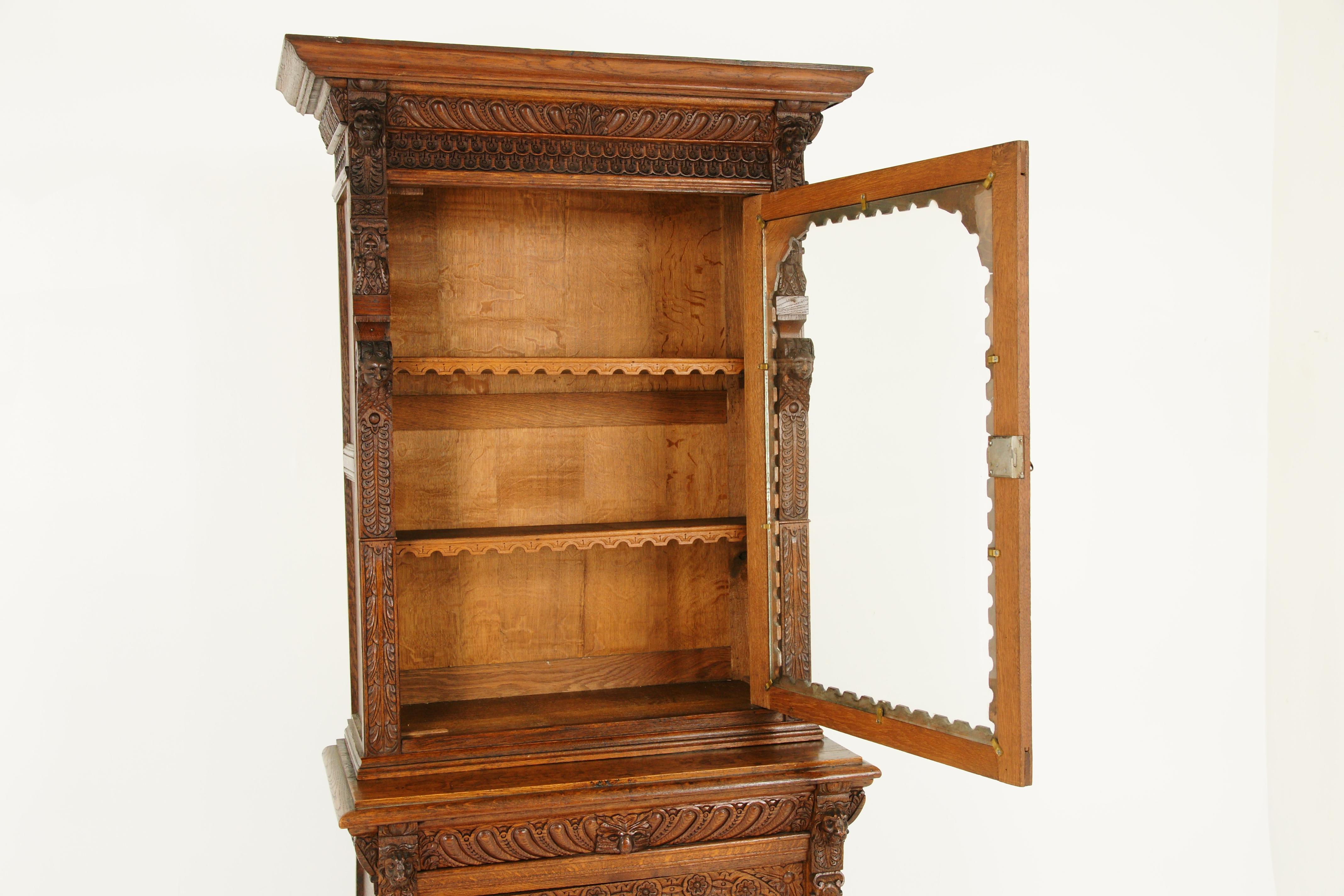 Scottish Antique Oak Bookcase, Display Cabinet, Gothic, 