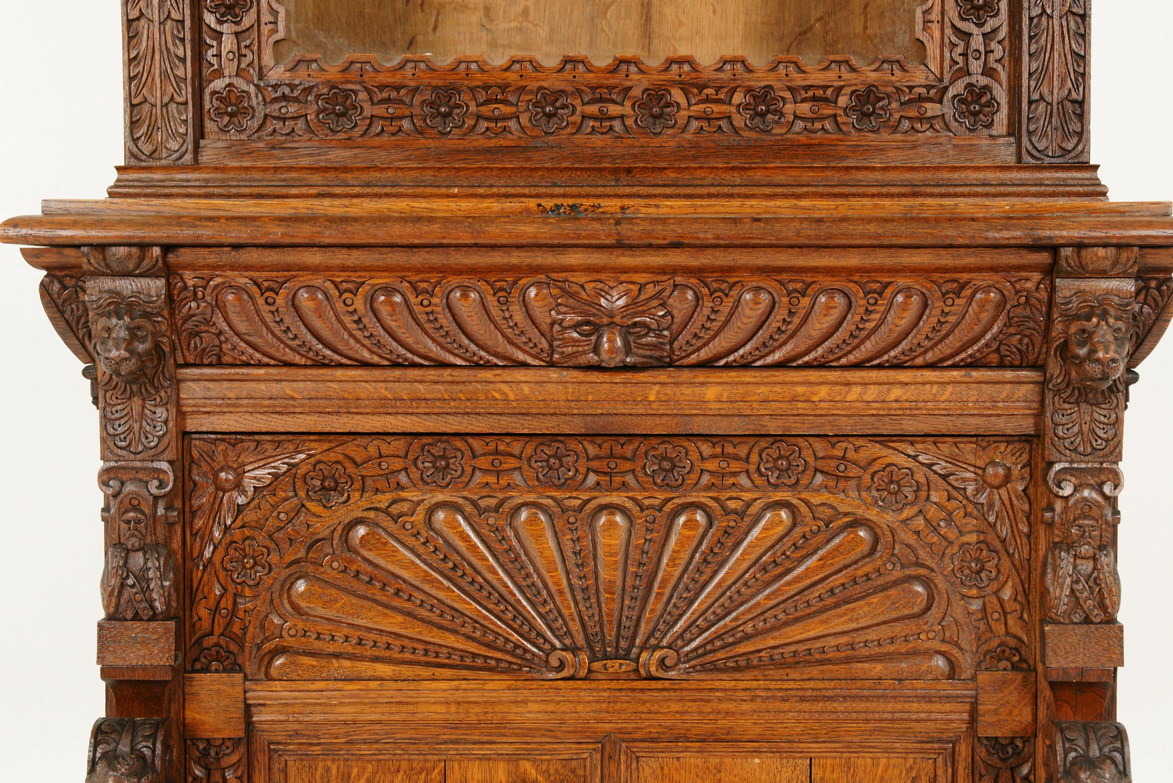 Antique Oak Bookcase, Display Cabinet, Gothic, 