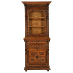 Antique Oak Bookcase, Display Cabinet, Gothic, "Green Man", Scotland 1880, B1659