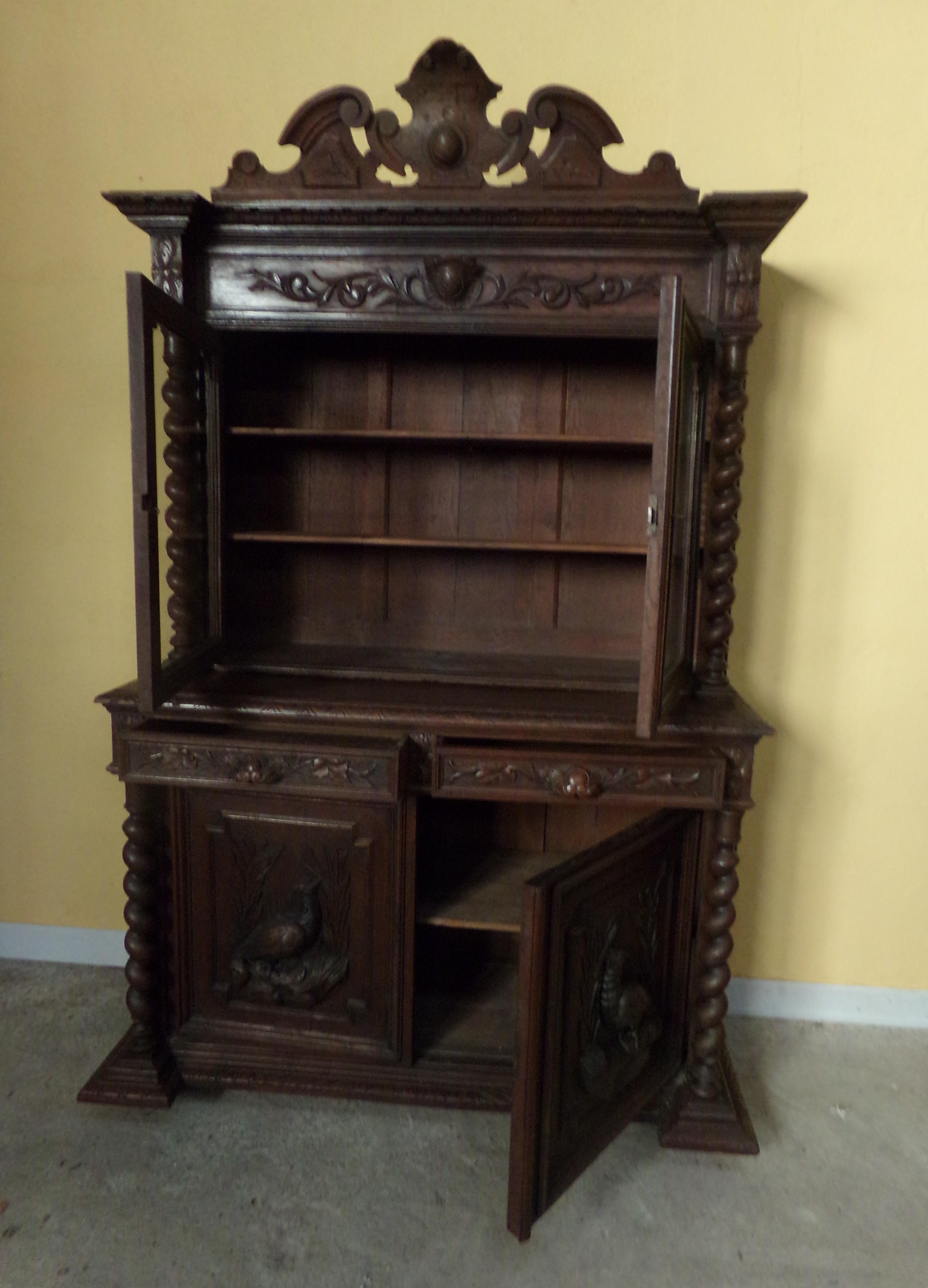 Louis XIII Carved Oak Bookcase / Gun Cupboard For Sale