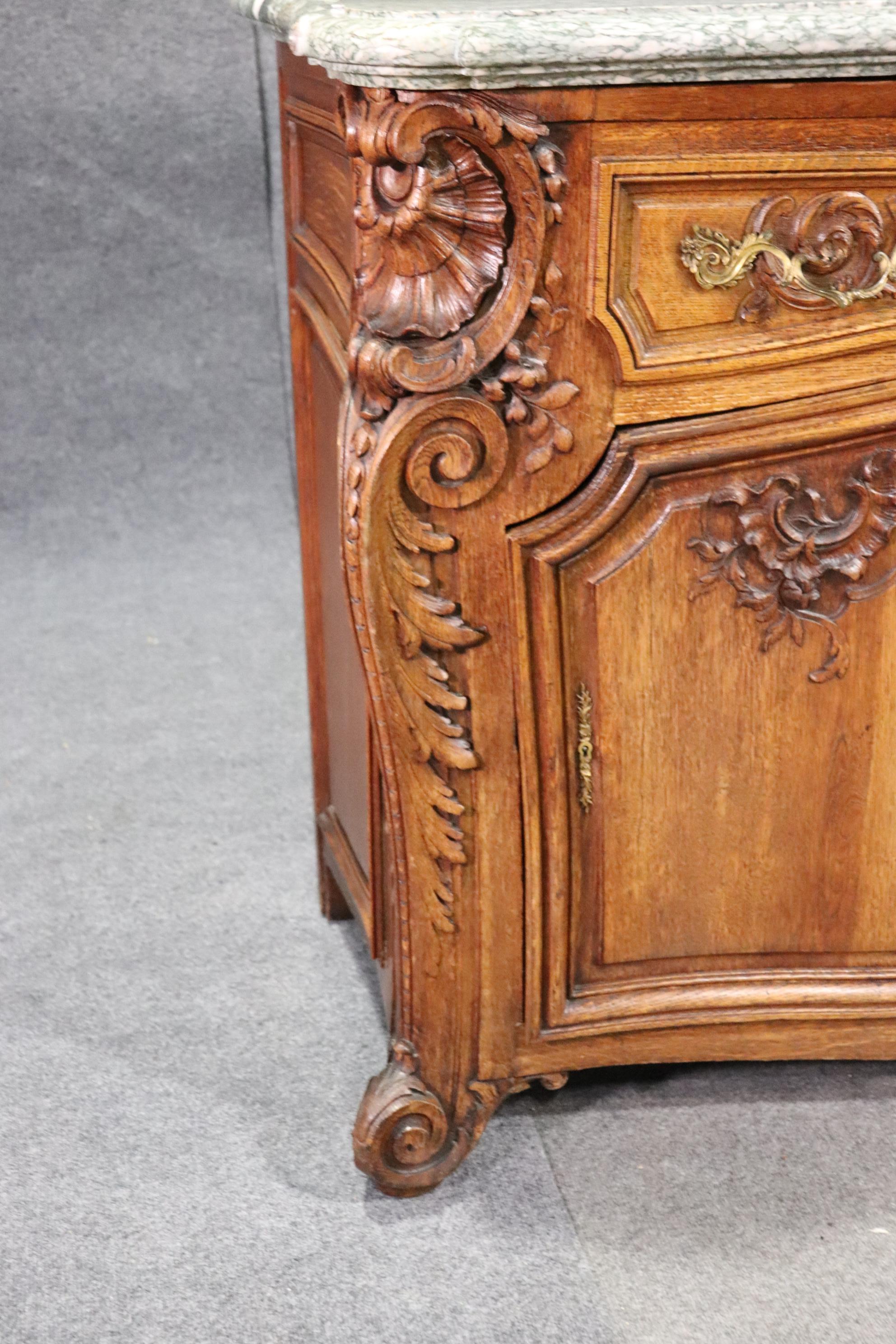 Carved Oak Bronze Mounted Marble-Top French Louis XV Sideboard Server Buffet 3
