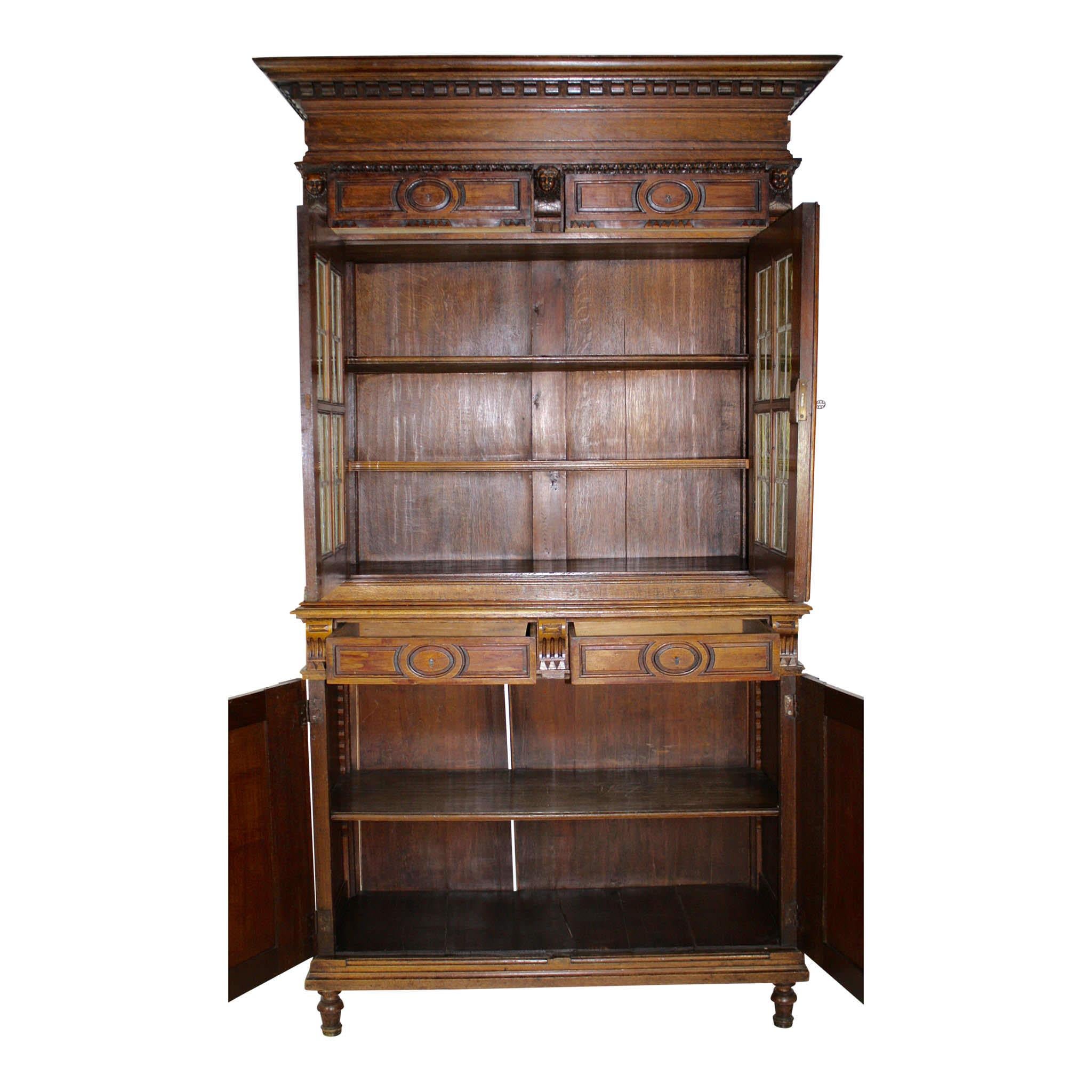 Carved Oak Buffet/Hutch Deux Corps Cabinet, circa 1850 1