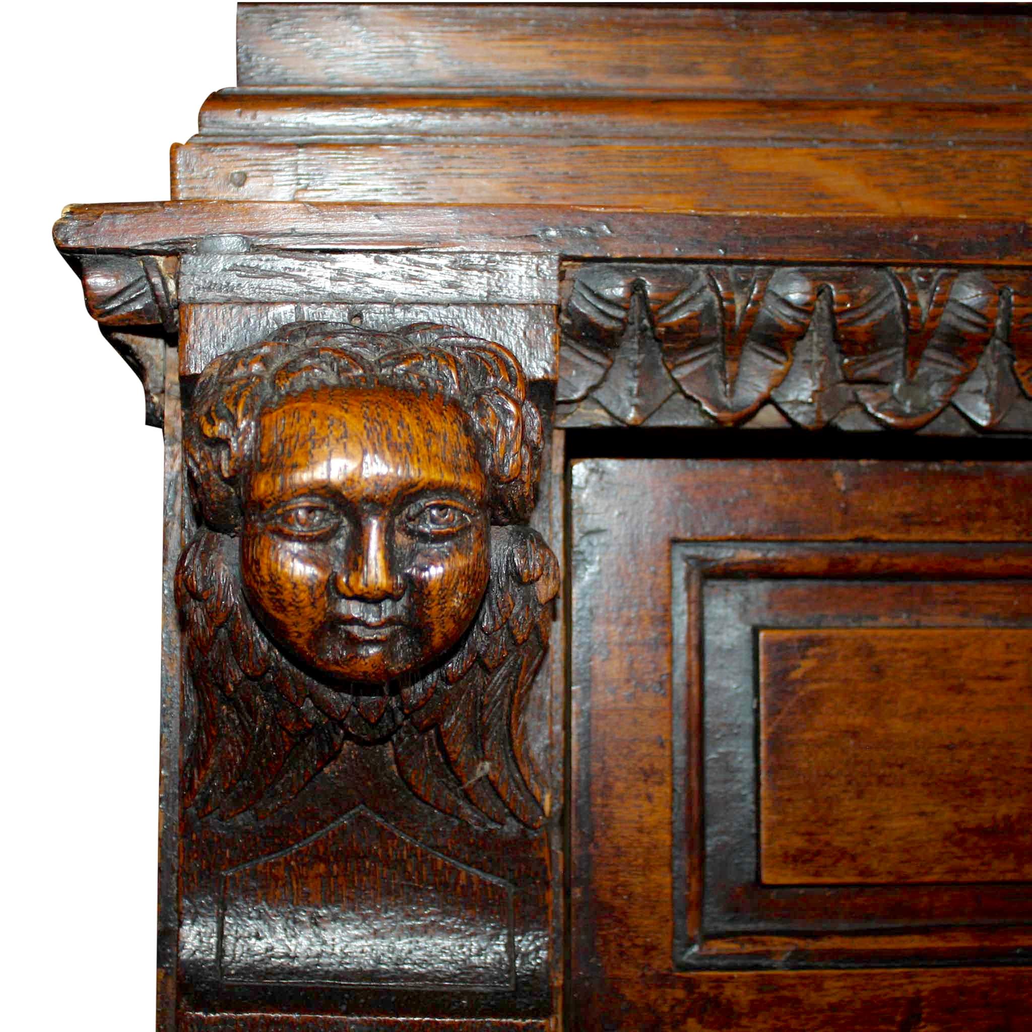 Carved Oak Buffet/Hutch Deux Corps Cabinet, circa 1850 In Good Condition In Evergreen, CO