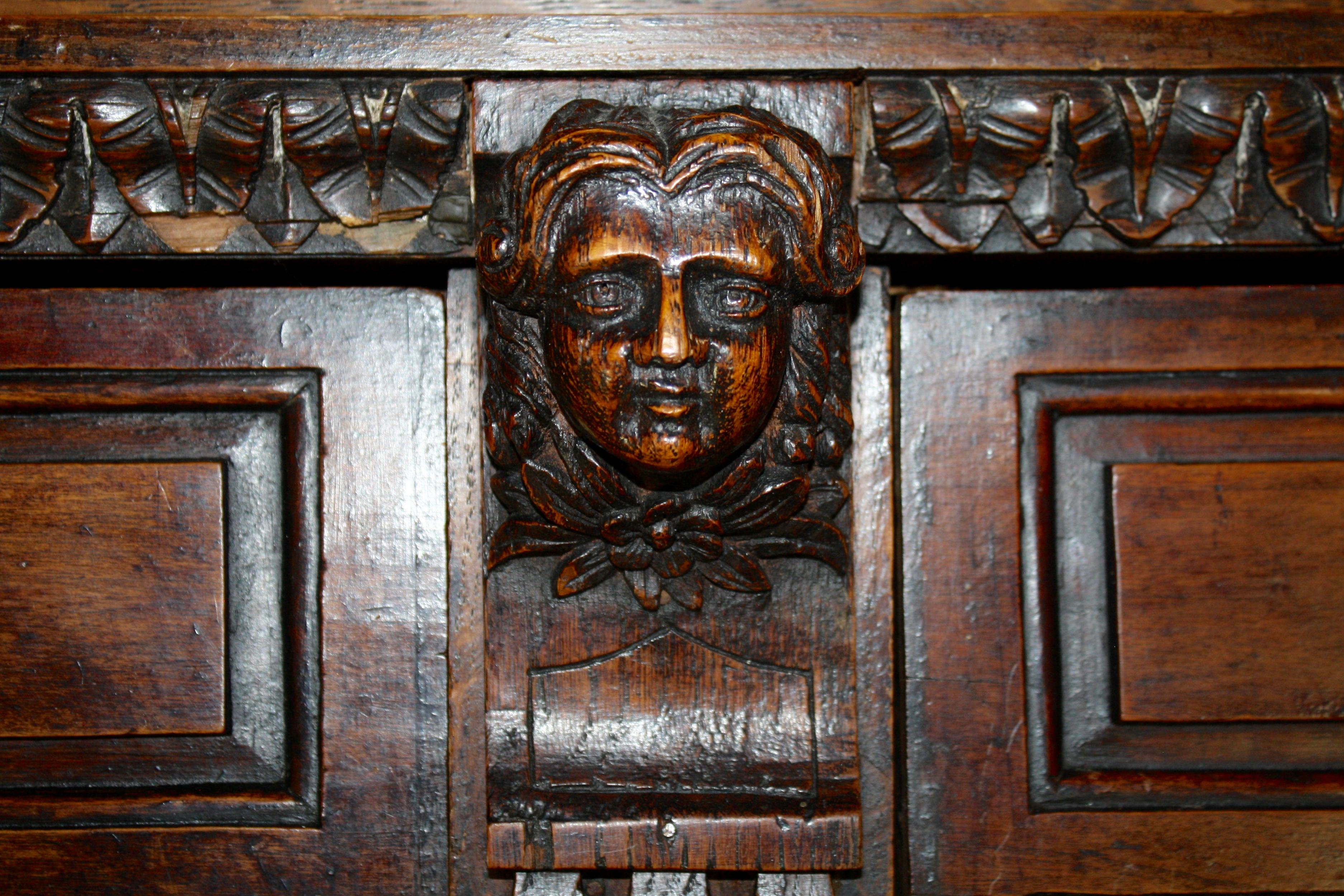 19th Century Carved Oak Buffet/Hutch Deux Corps Cabinet, circa 1850