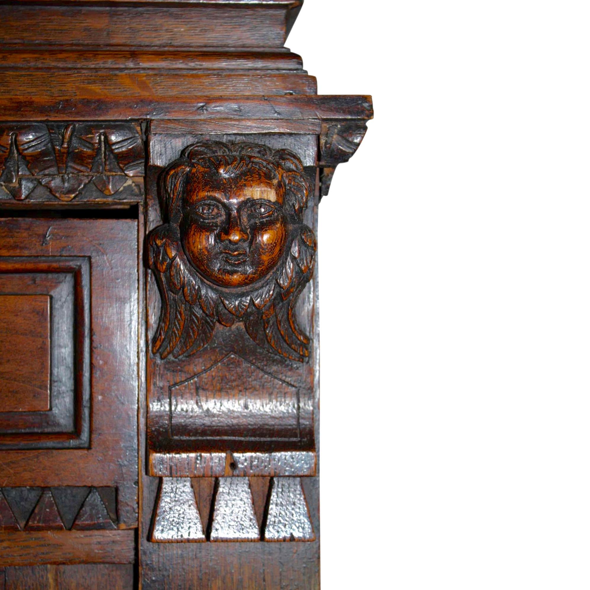 Glass Carved Oak Buffet/Hutch Deux Corps Cabinet, circa 1850