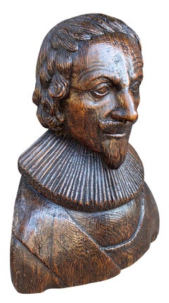 Carved Oak Bust of a Gentleman Possibly Charles I