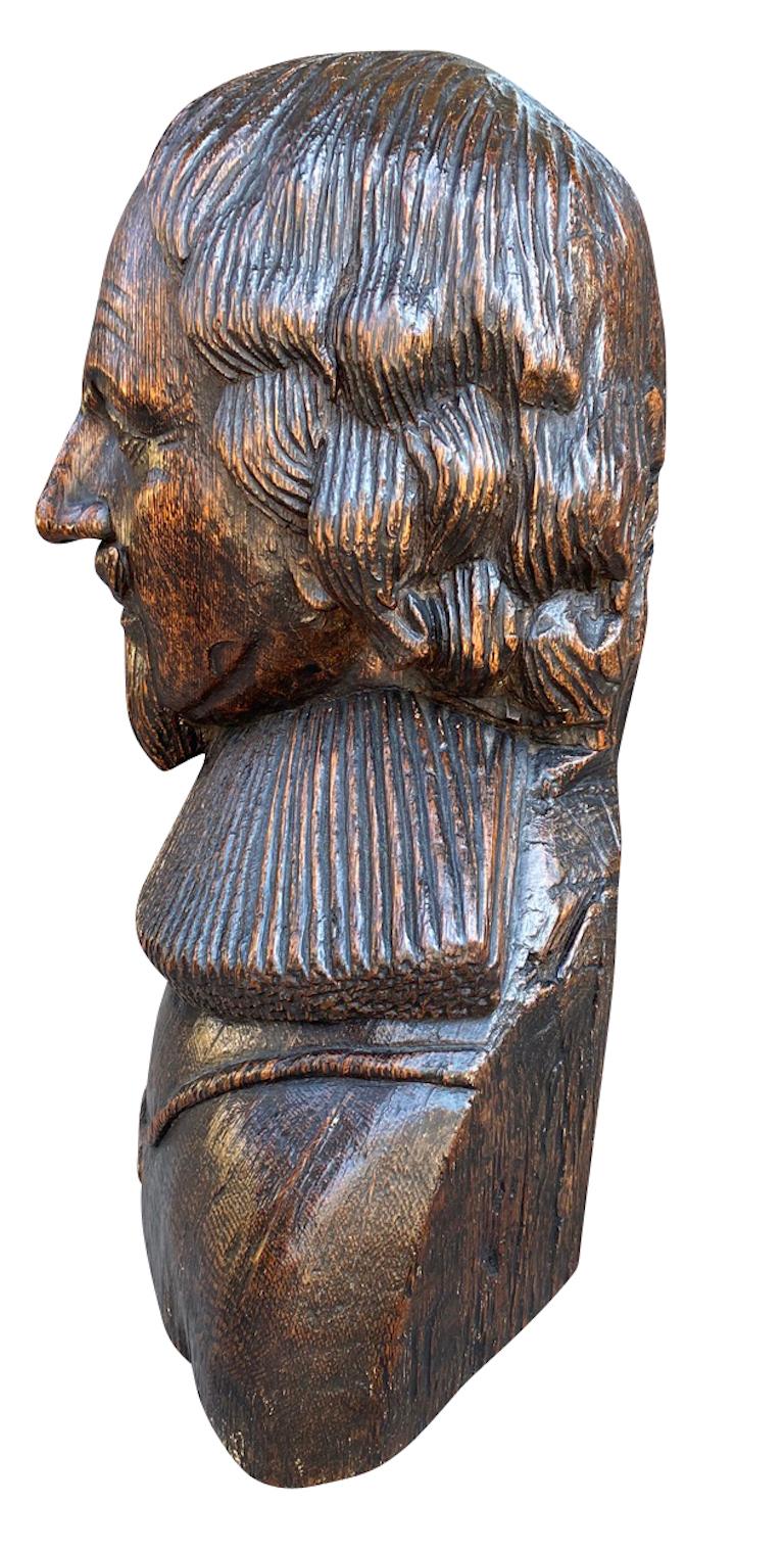 English Carved Oak Bust of a Gentleman Possibly Charles I