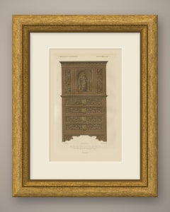 Carved Oak Cabinet, Gerling Collection, Cologne, Antique Print, 1851