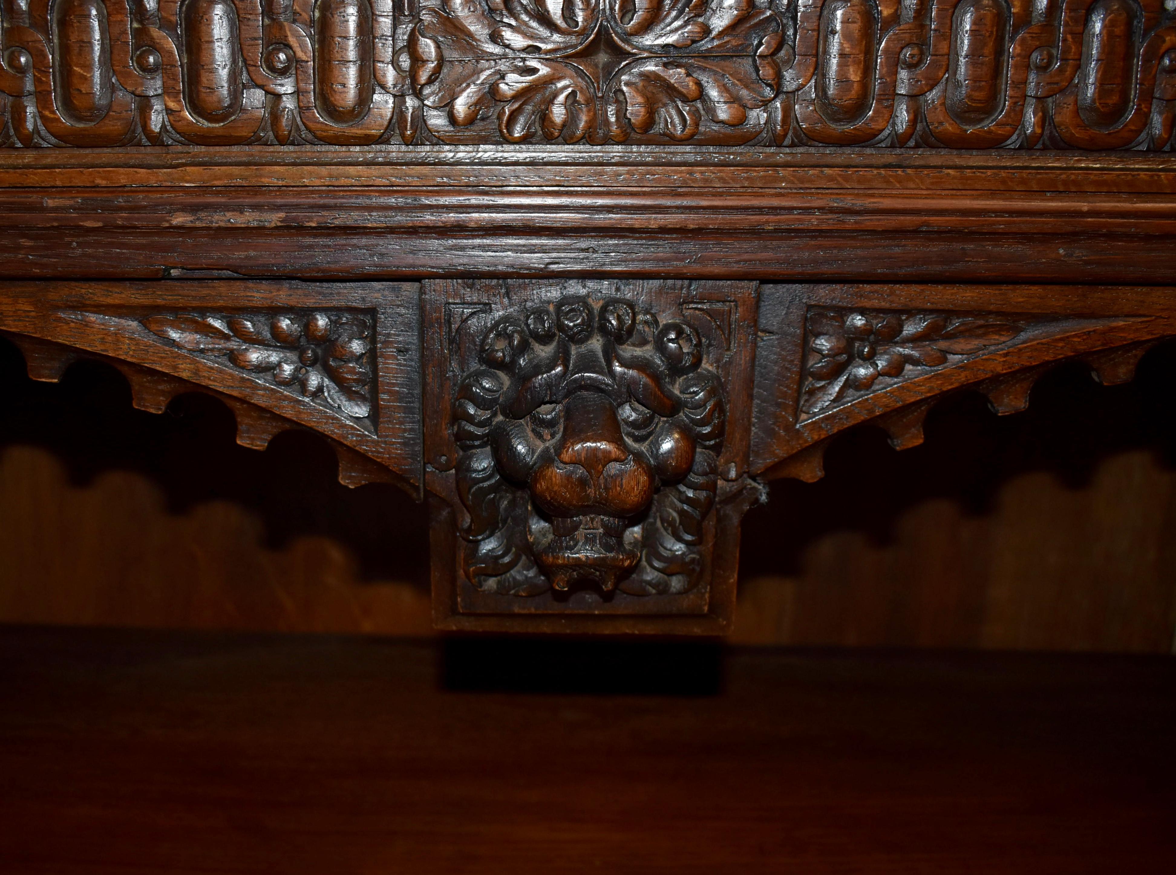 Carved Oak Cabinet with Lion Mask Carvings, circa 1850 For Sale 2