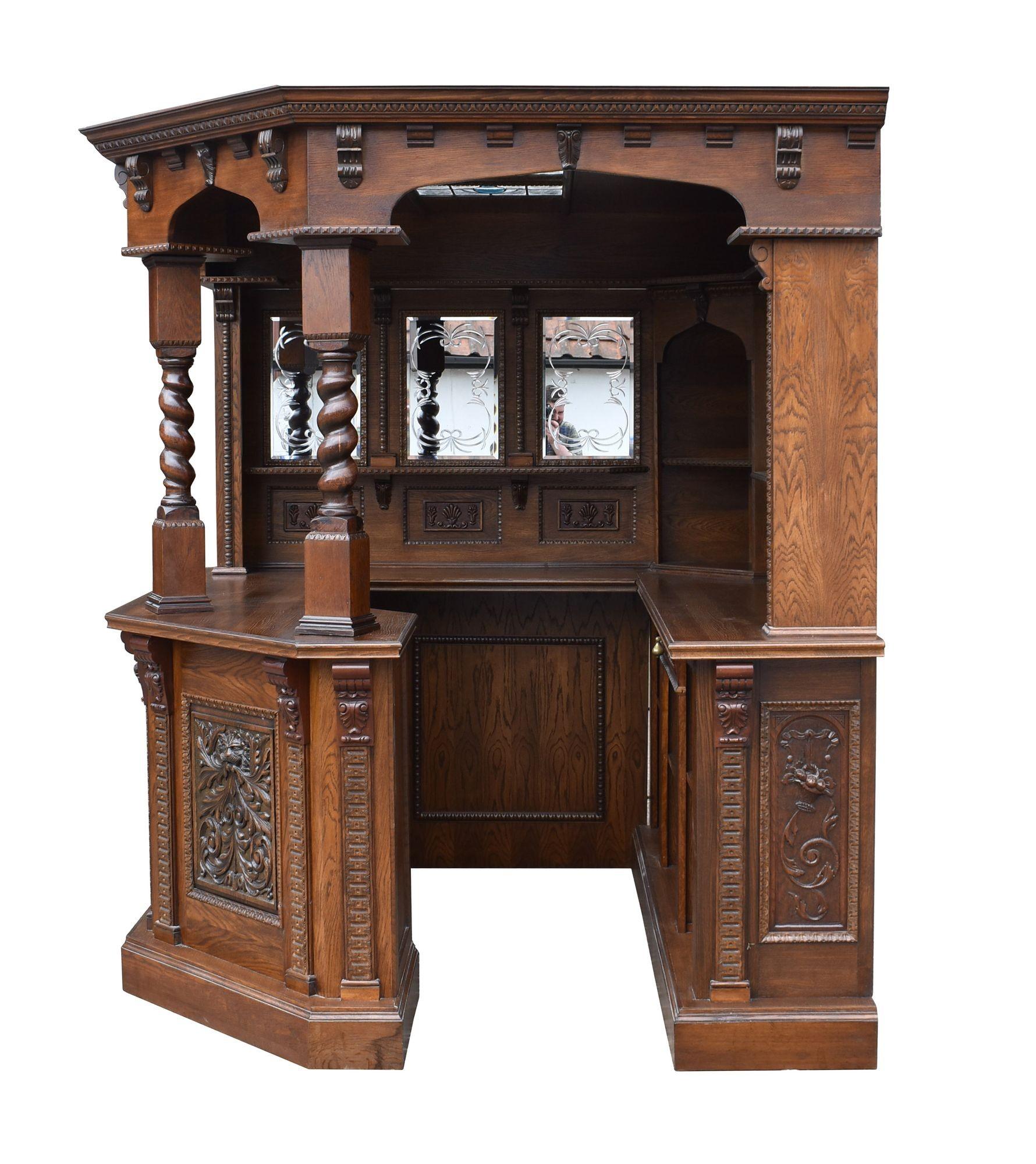 Victorian Carved Oak Canted Corner Bar