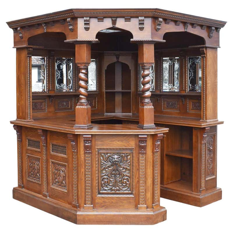 Old Ribbed Bar 19th Century English Victorian Carved Oak Front and Back Bar For Sale ...