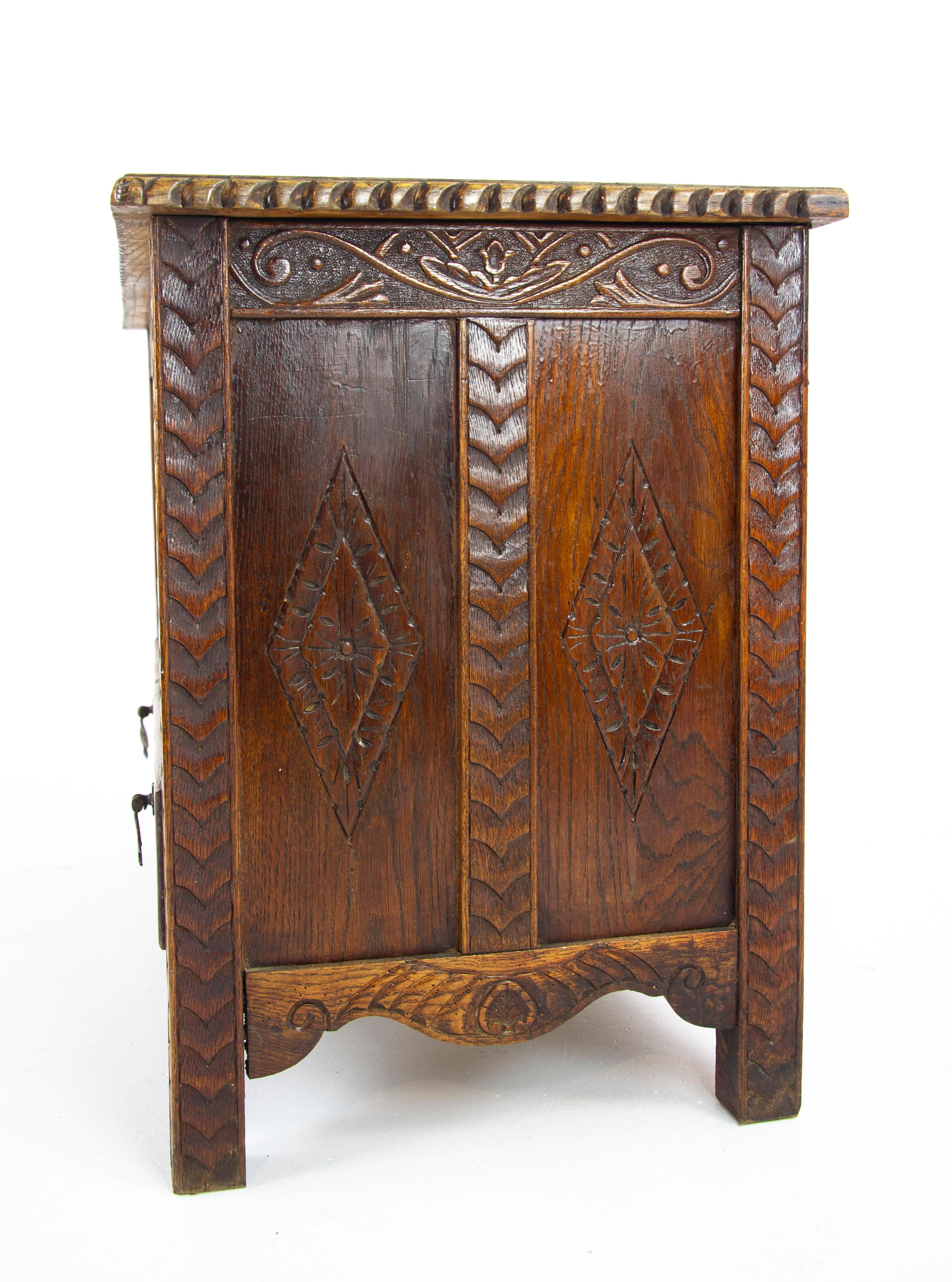 Carved Oak Chest, Oak Blanket Box, Carved Trunk, Oak Coffer, Chest, B1278 (Spätes 19. Jahrhundert)