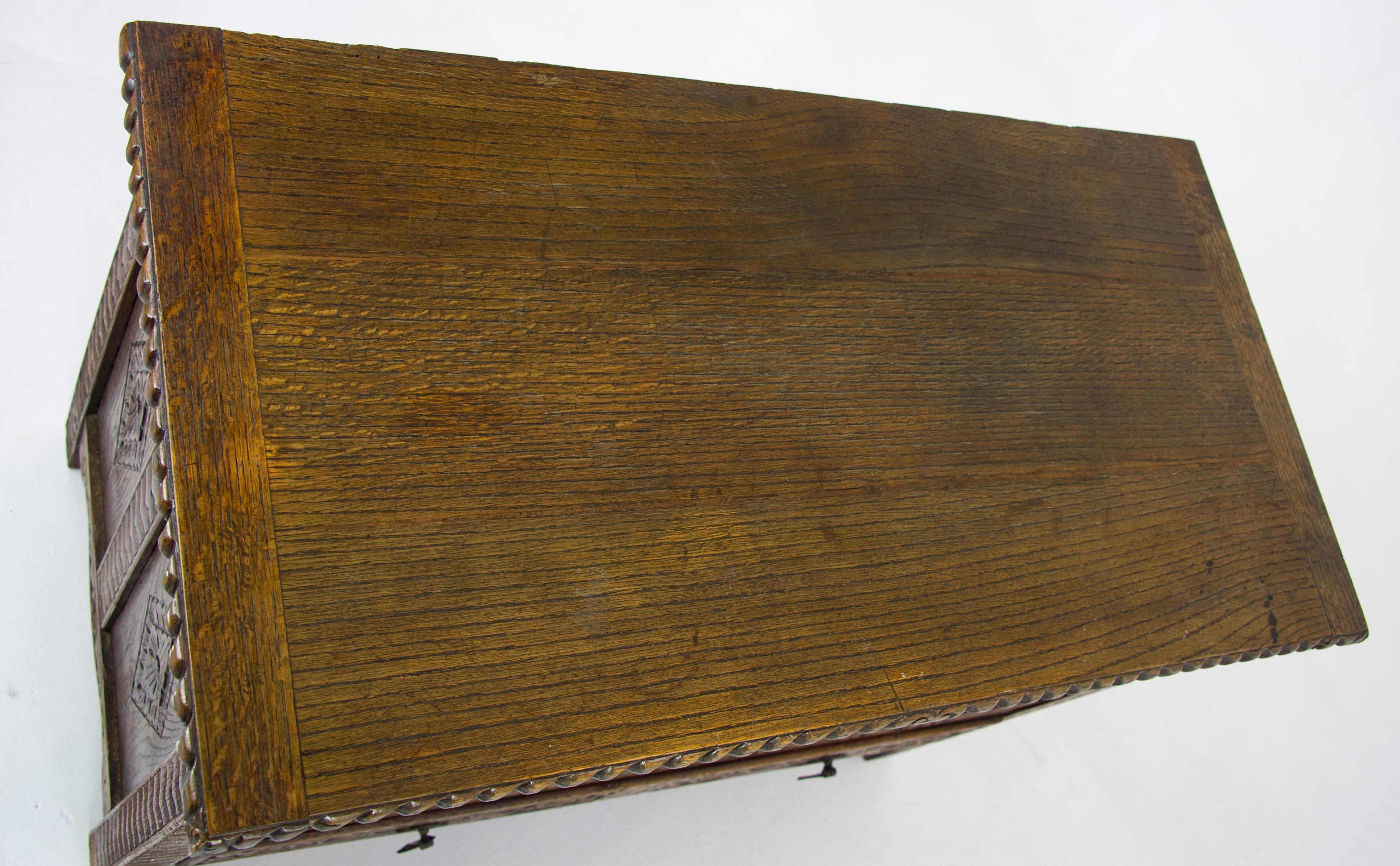 Late 19th Century Carved Oak Chest, Oak Blanket Box, Carved Trunk, Oak Coffer, Chest, B1278