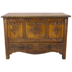 Carved Oak Chest, Oak Blanket Box, Carved Trunk, Oak Coffer, Chest, B1278
