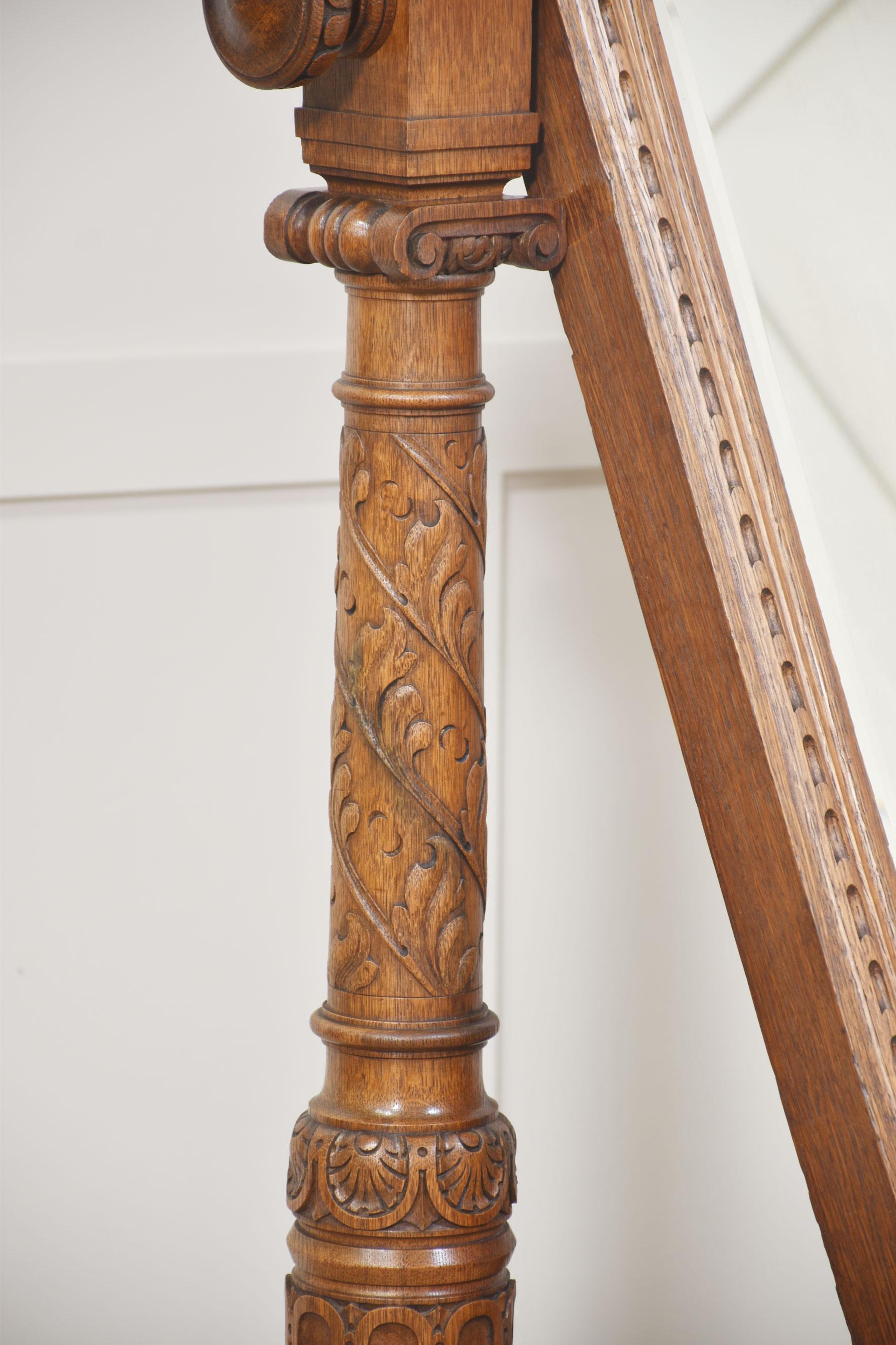 Carved oak cheval mirror For Sale 5