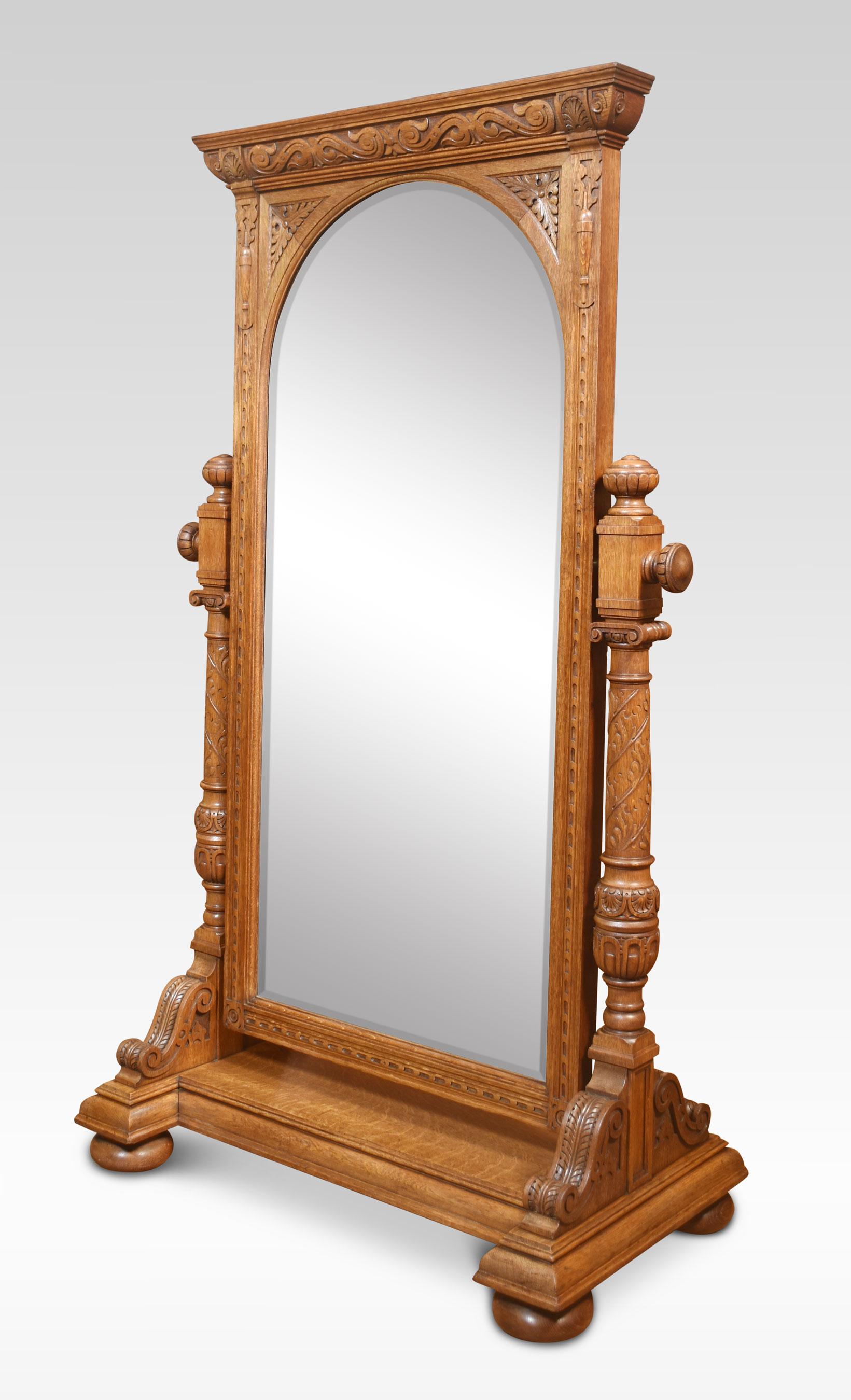 Carved Oak Cheval Mirror For Sale 5