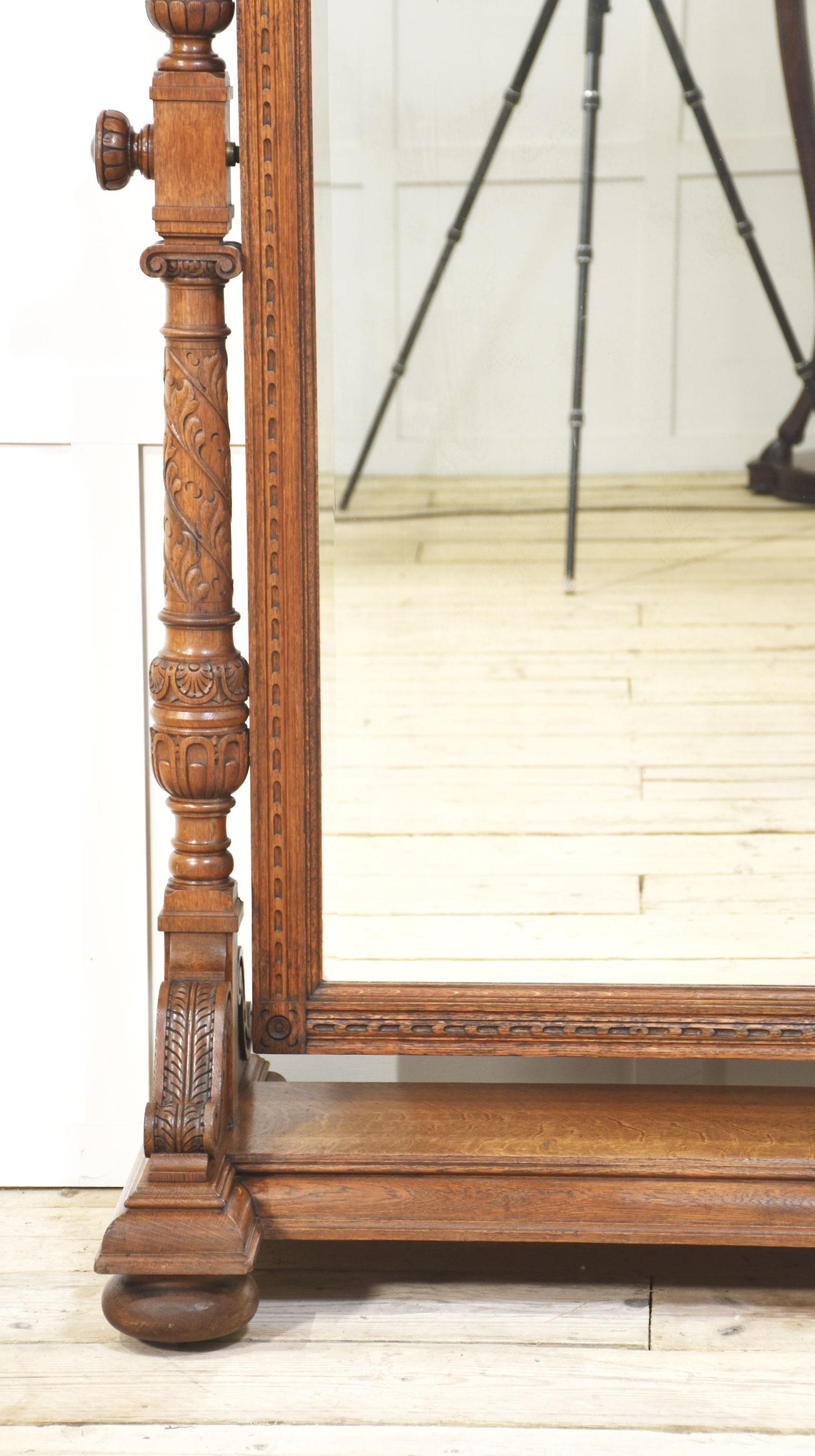 20th Century Carved oak cheval mirror For Sale