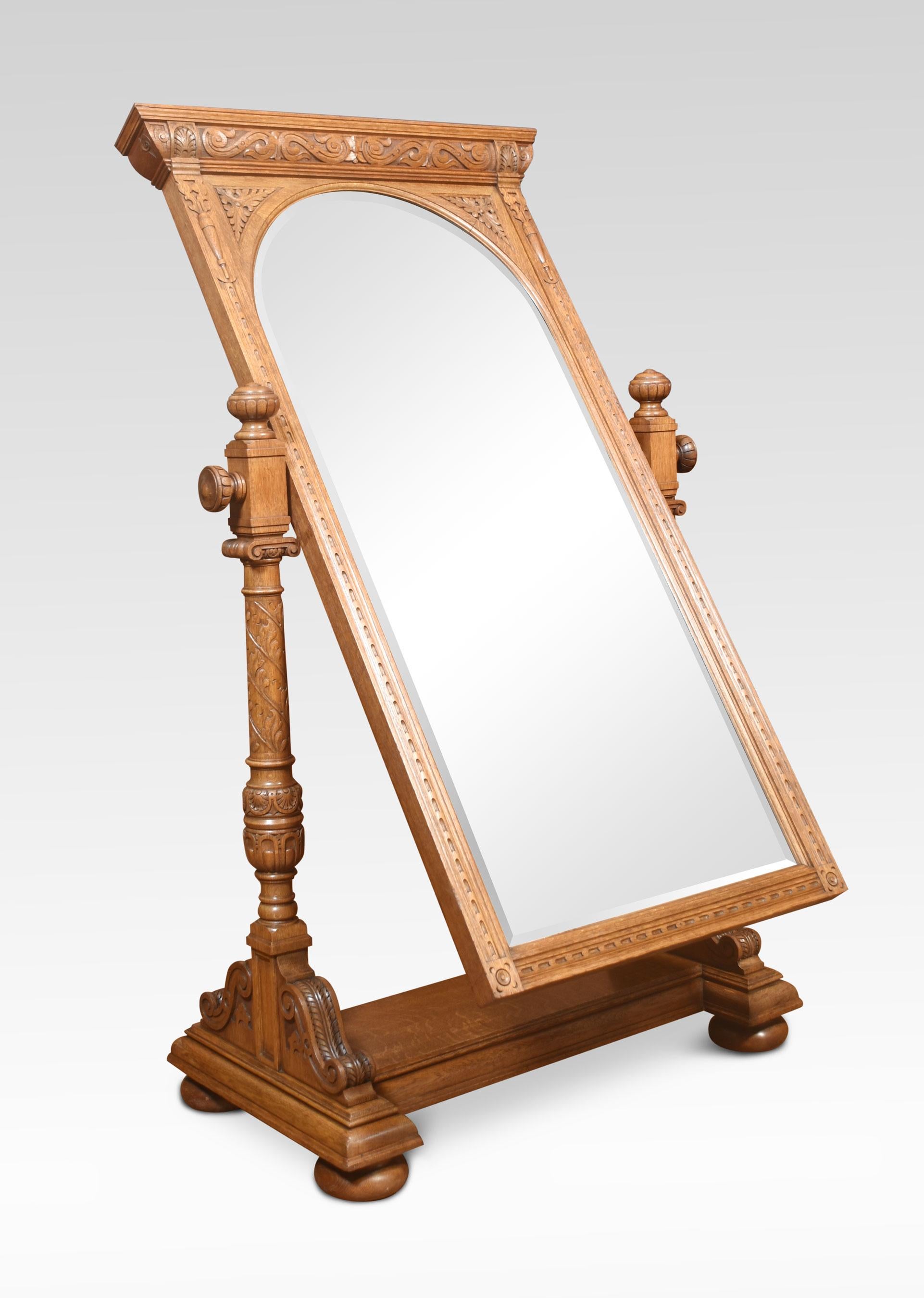 19th Century Carved Oak Cheval Mirror For Sale