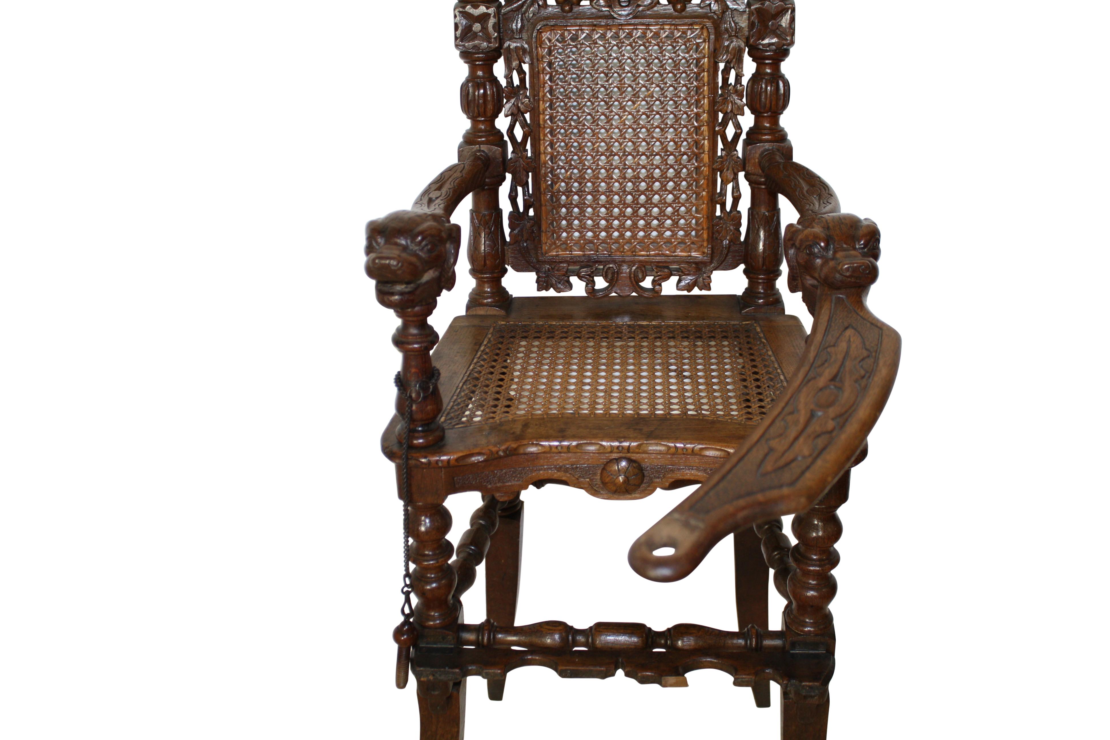 Carved Oak Child's Chair with Caning, circa 1880 In Good Condition In Evergreen, CO