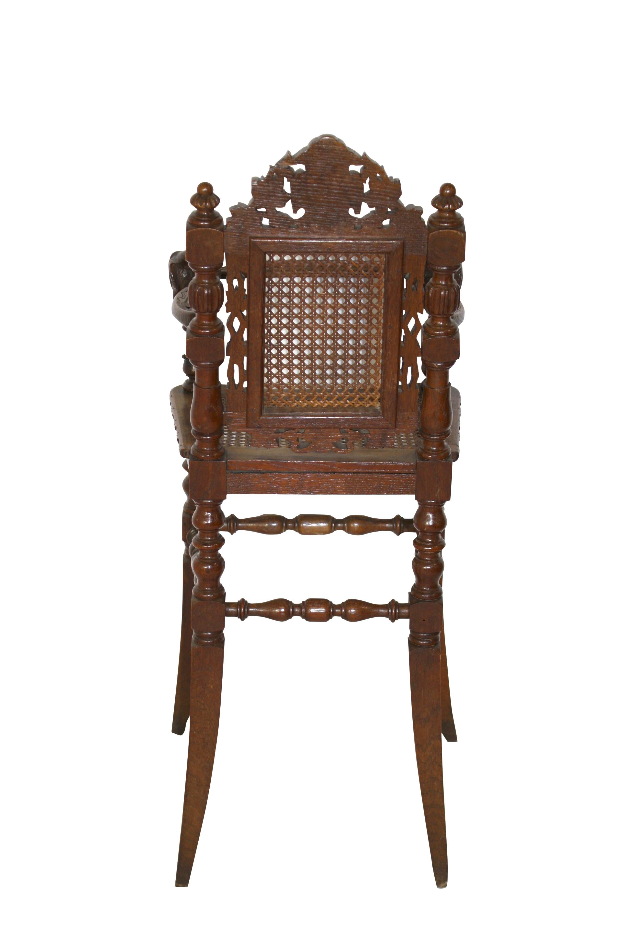 19th Century Carved Oak Child's Chair with Caning, circa 1880