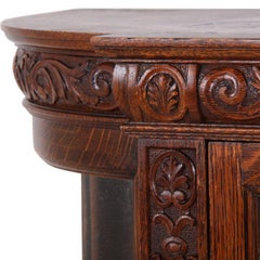 Carved Oak China Cabinet with Curved Glass