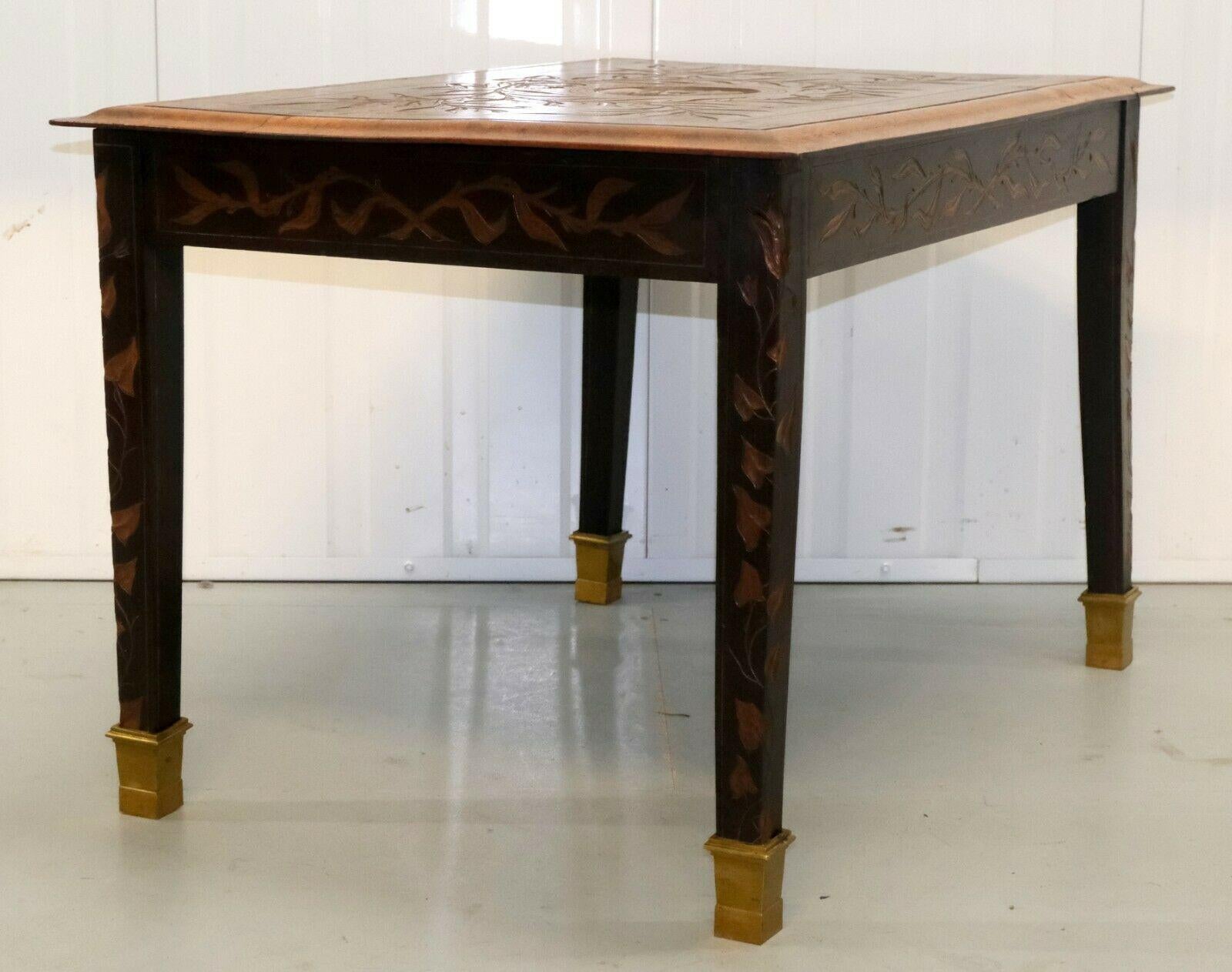 Arts and Crafts Carved Oak Circa 1900 King Albert i of Belgium Occasional Side End Coffee Table For Sale